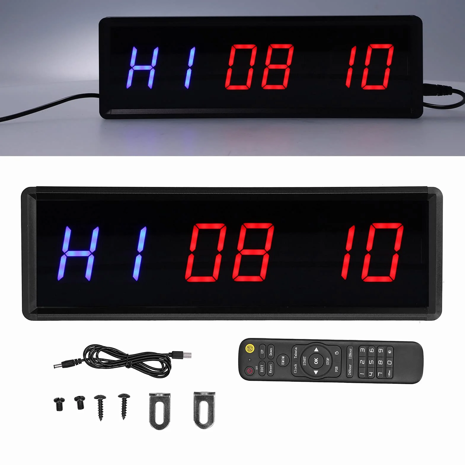 Gym Ultra Clear LED interwałowy timer – Multi Scenes Count Down Up zegar z metalowym stoperem, cyfrowy wyświetlacz, stoper, do treningu na ścianie, z pilotem zdalnego sterowania, do domu, na siłownię