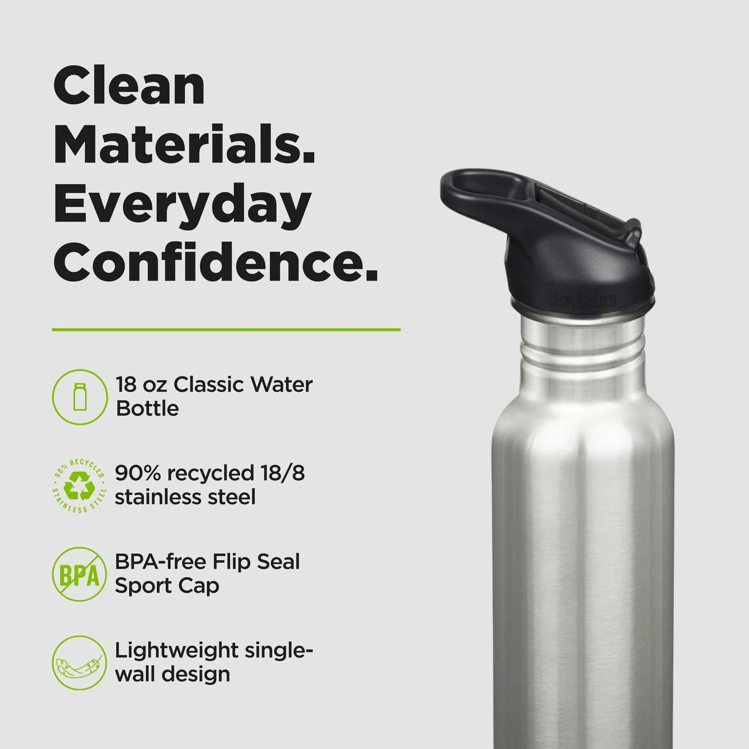Klean Kanteen 1011186 butelka na napoje rowerowe Classic Narrow (Flip Sport) z zamknięciem ze stali nierdzewnej w kolorze szczotkowanej stali nierdzewnej o pojemności 532 ml