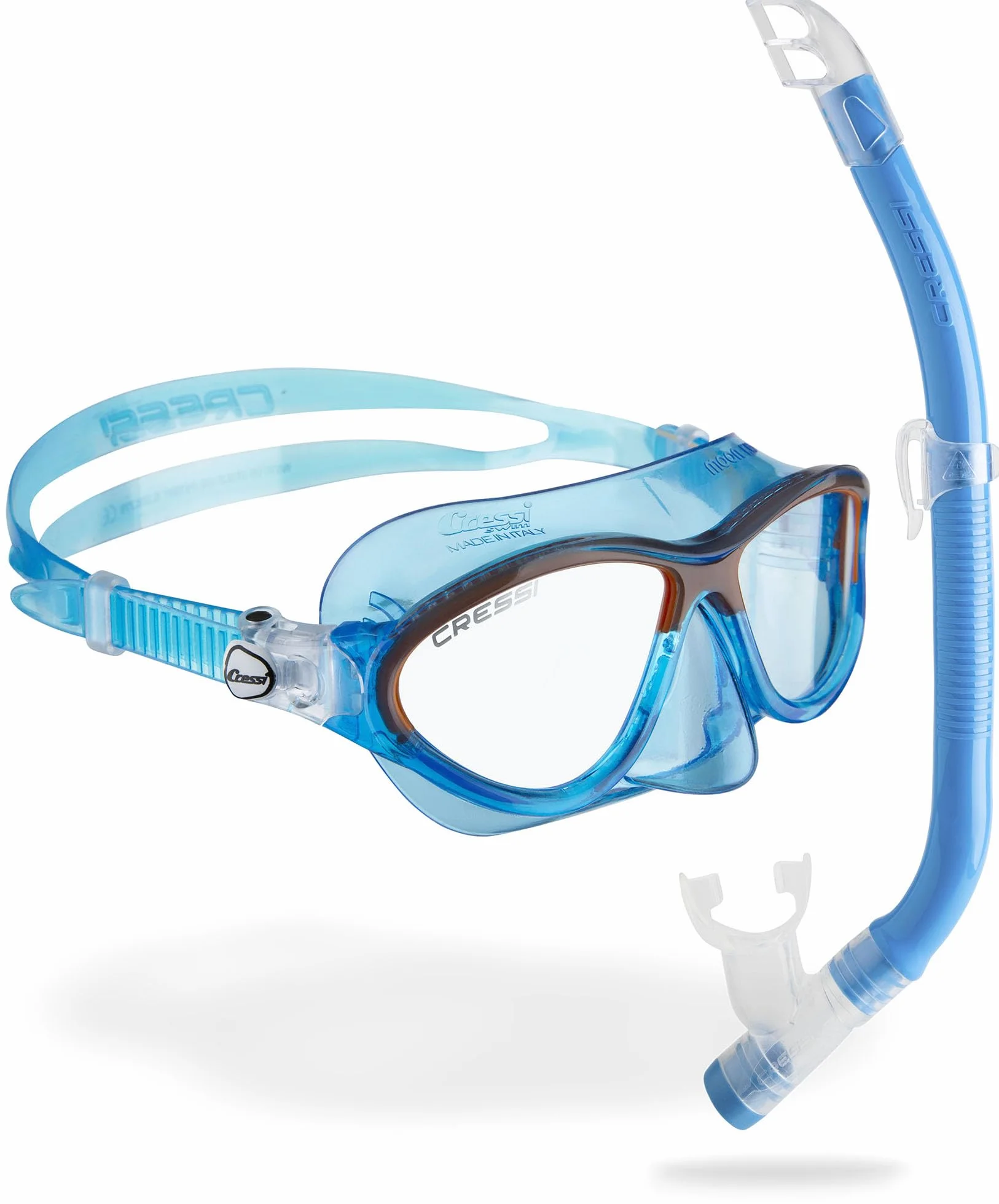 CRESSI since 1946 - Moon Kid + Top - Combo Set Mask Moon and Top Snorkel Ideal for Diving and Snorkelling - Blue/Orange - Kids One Size