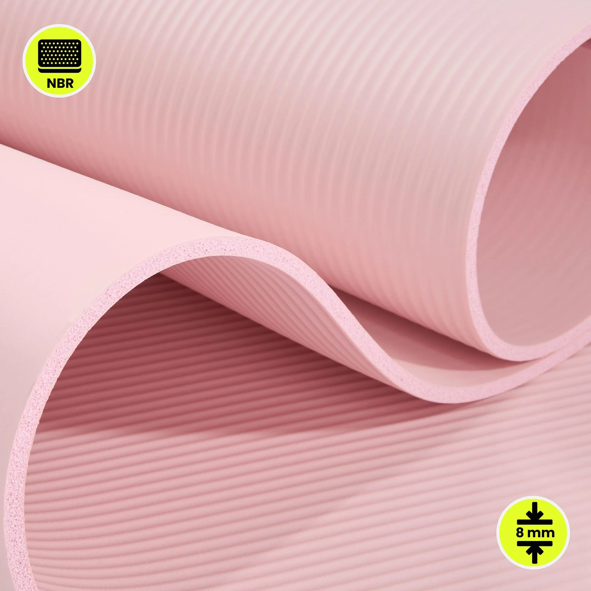 HyperMotion Mata do Ćwiczeń Fitness i Jogi NBR 183x61x0,8 cm Różowa, Antypoślizgowa, 8 mm, z Paskiem do Ćwiczeń i Przenoszenia, do Jogi, Pilatesu i Stretchingu