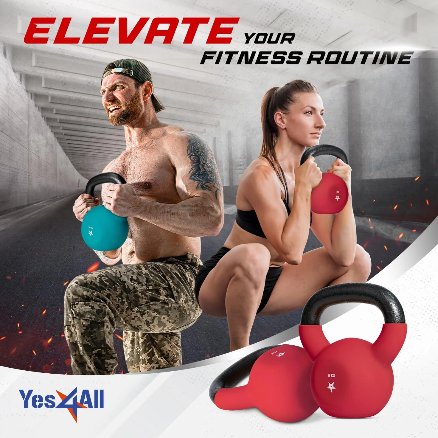 Yes4All WV6P Kettlebell 8 kg czerwony powlekane neoprenem