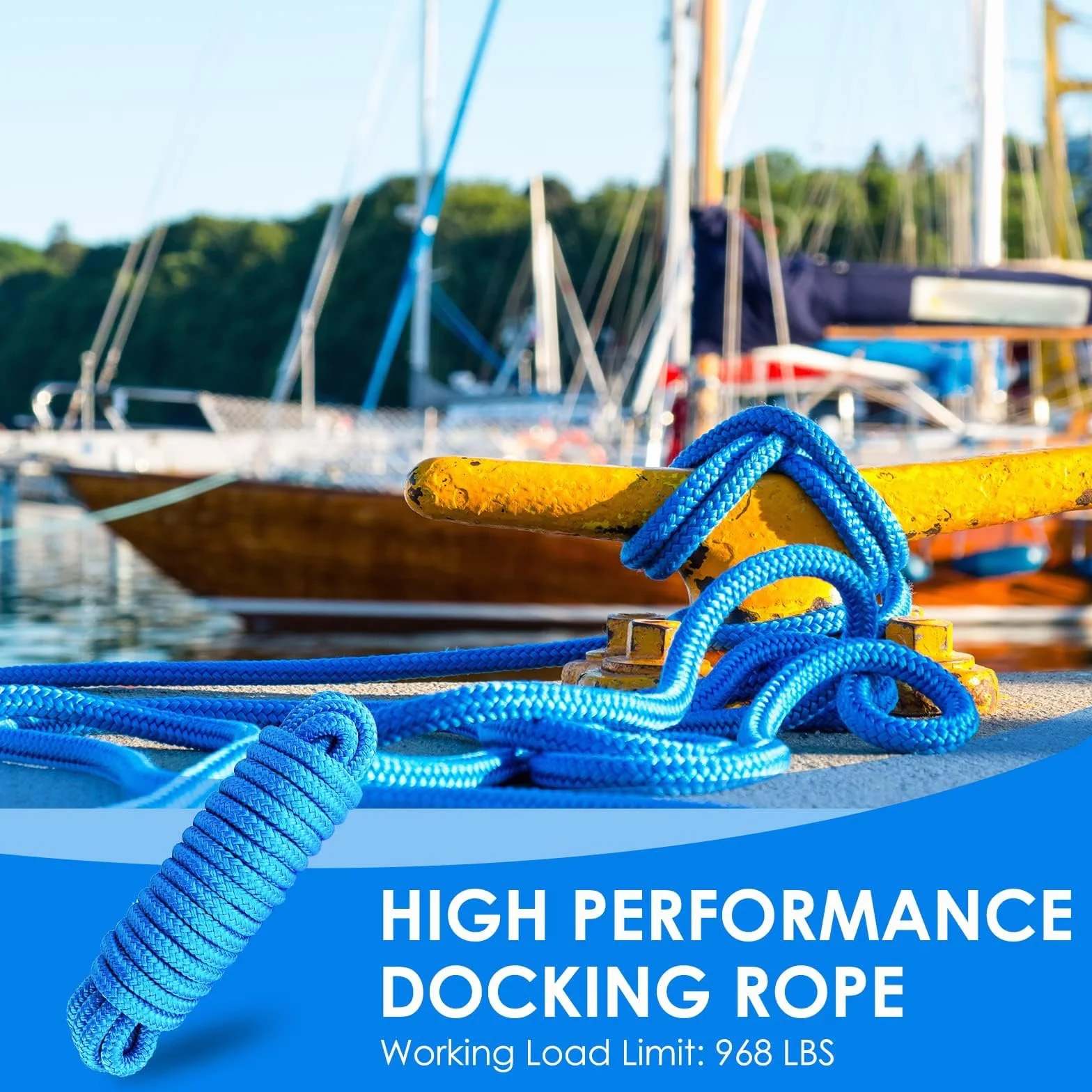BOOMSTART 4 sztuki liny do łodzi 12 mm linka cumownicza z oczkiem nylon podwójnie pleciona lina błotnika linie dock linie Ø 12 mm, dł.: 6,1 m, oko 30,48 cm, obciążenie zrywające: 2240 kg, niebieska