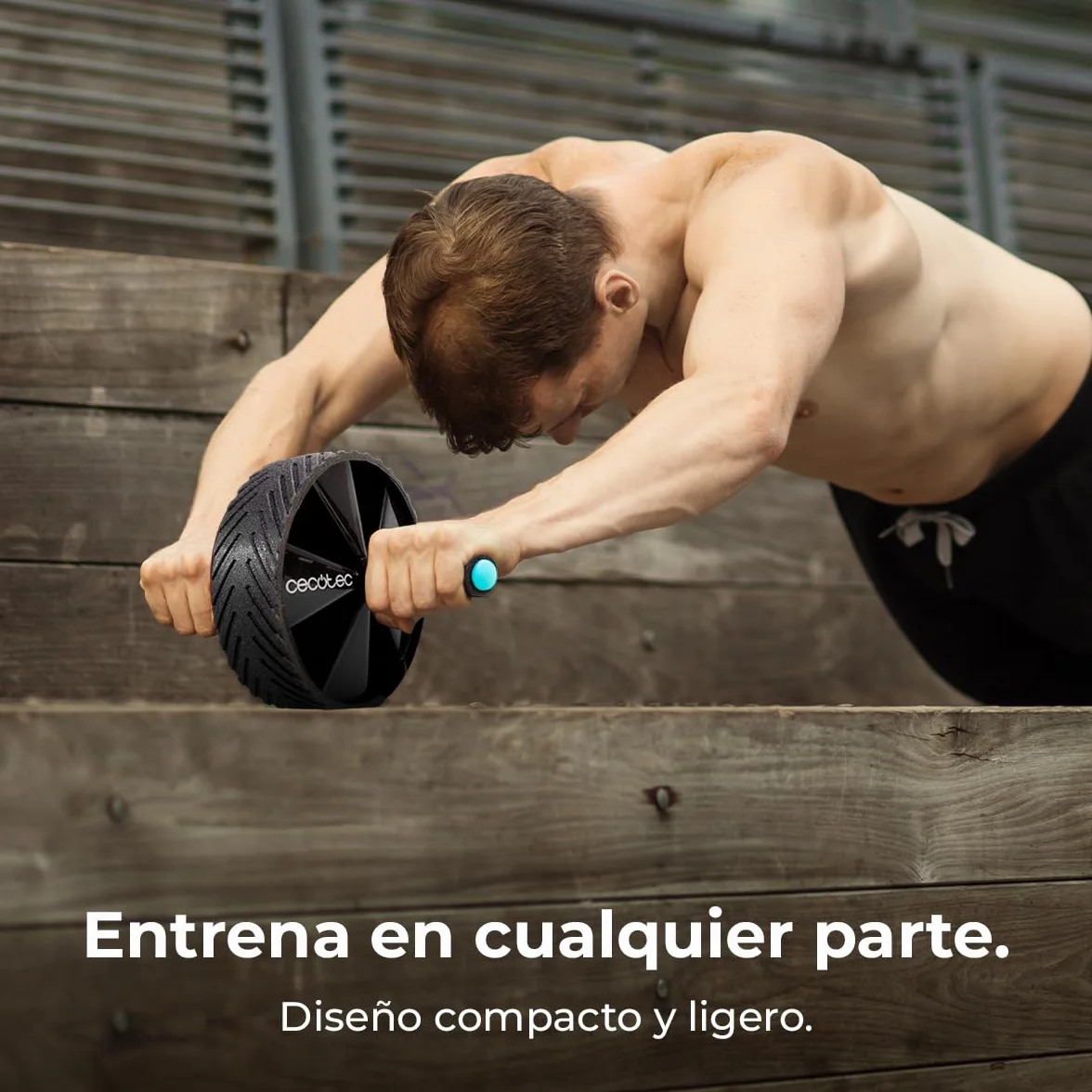 Cecotec Małe koło brzuszne DrumFit AB Wheel, trening funkcjonalny, antypoślizgowe uchwyty ComfortFit i SweatProof, gumowa mata EVA, SilenceFit, maks. 200 kg