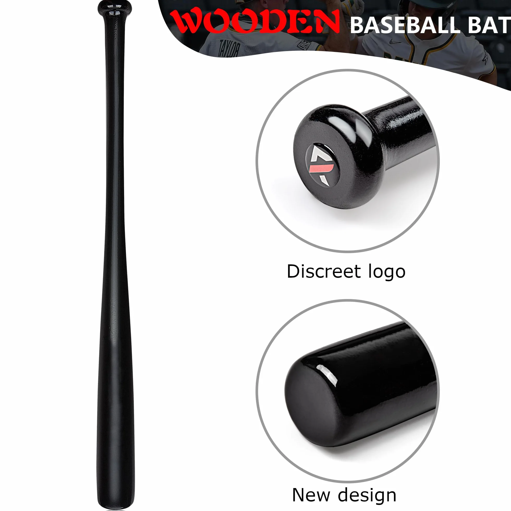 Redfield Kij baseballowy - ekologiczne lite drewno - 76 cm - 2 kolory do wyboru - czarny lub naturalne drewno