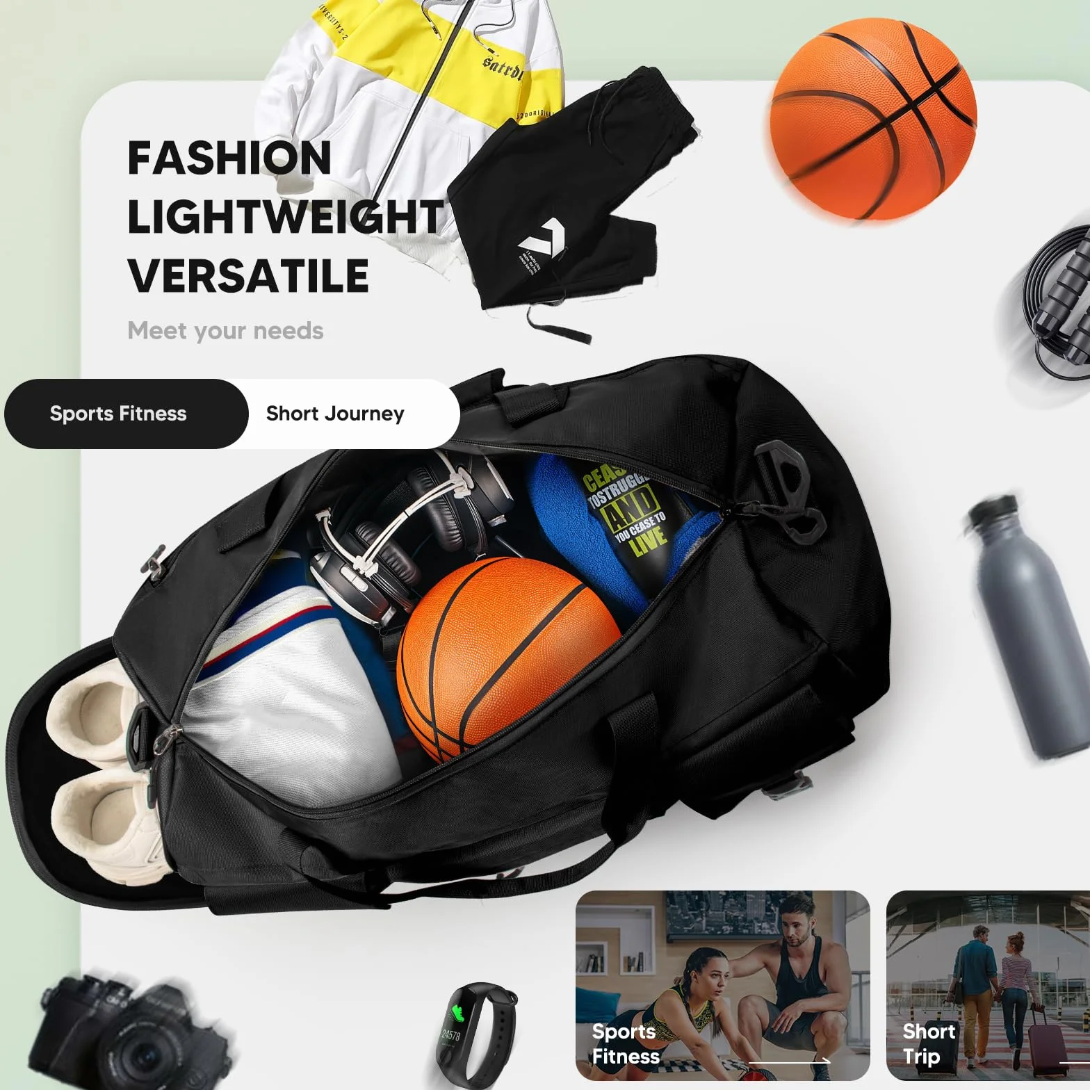Torba Sportowa dla Mężczyzn i Kobiet Torba Treningowa Torba na Siłownię z Funkcją Plecaka Torba Fitness Podróżna z Kieszenią na Buty i Kieszenią na Mokro Torba Weekendowa Duffel Bag-UN