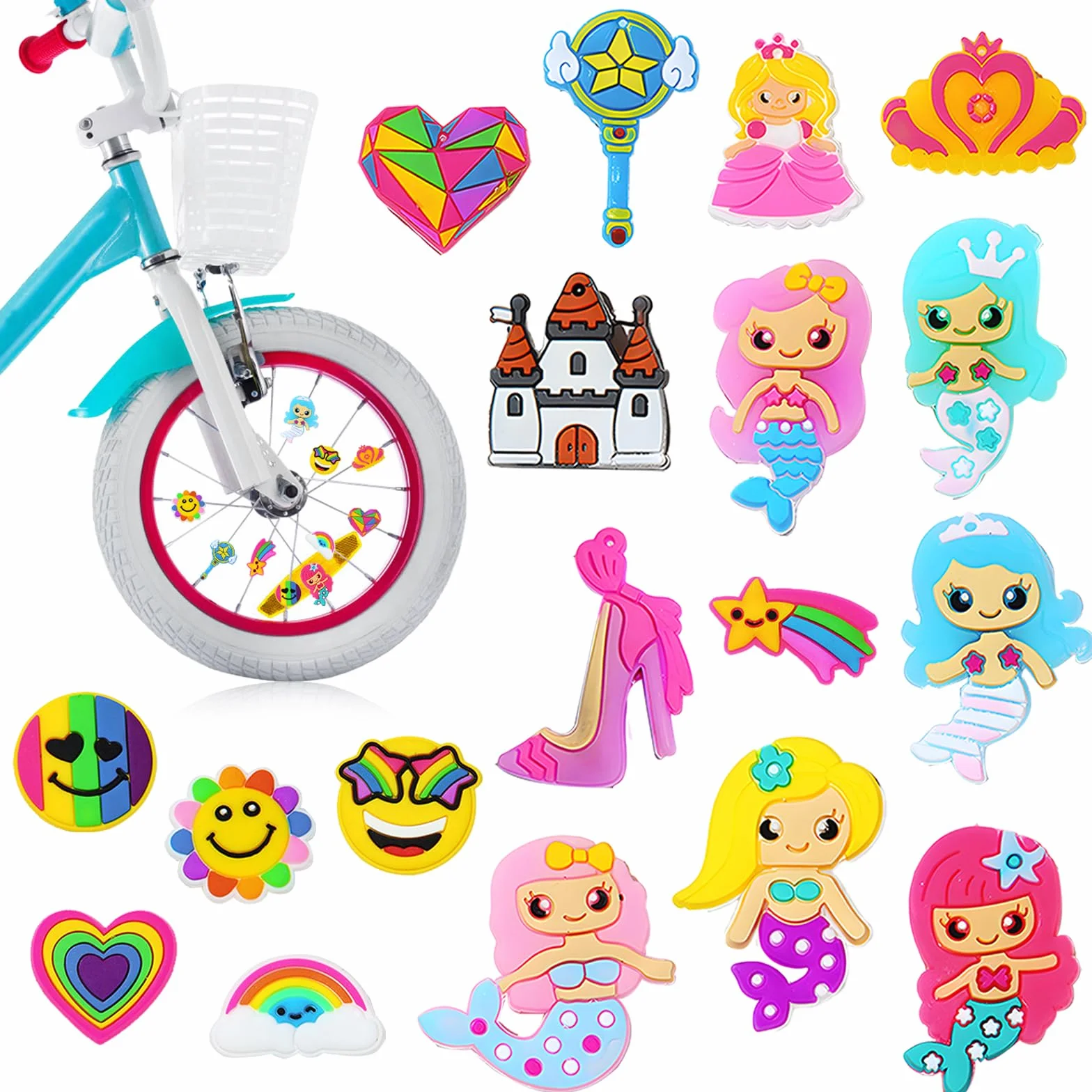 Klipsy do szprych rowerowych, 18 sztuk, dekoracja szprych rowerowych, dekoracja szprych rowerowych, kolorowe dekoracje na szprychy rowerowe, dekoracja szprych rowerowych