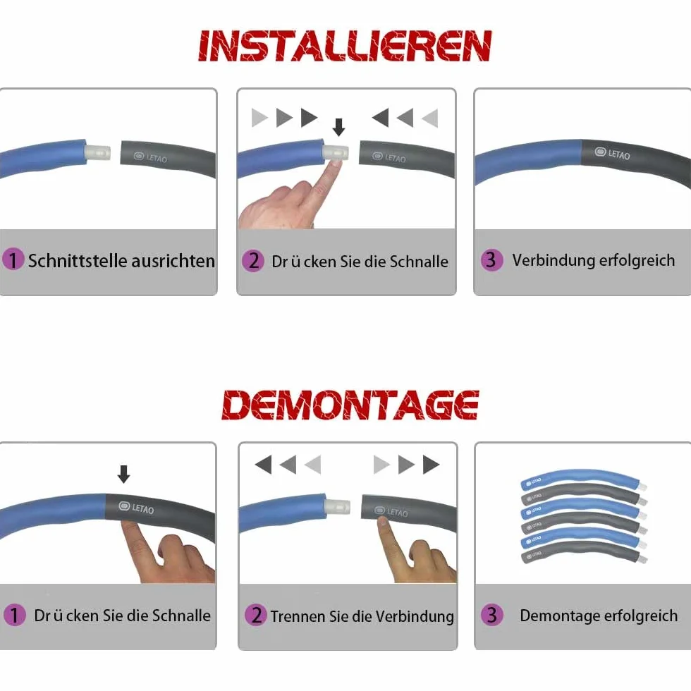 LETAO Hula hop dla dzieci 4+ lat Blue Gray rozkładany z elektroniczną instrukcją
