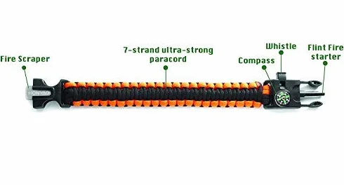 HONYAO Bransoletka survivalowa z kompasem gwizdkiem skrobakiem i krzemieniem zestaw paracord