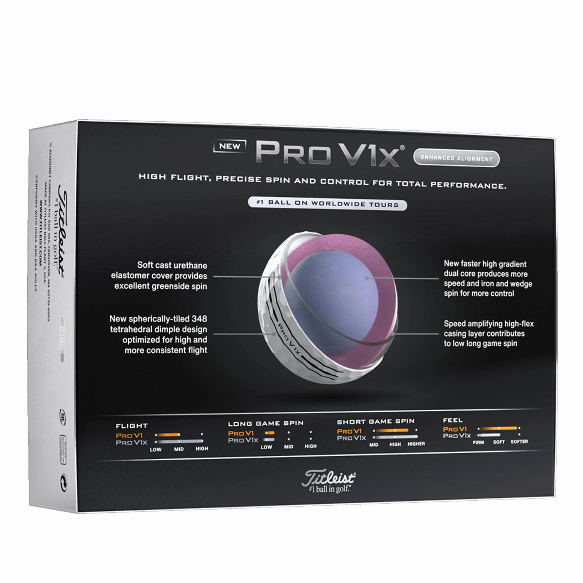Titleist Pro V1x Enhanced Alignment piłka golfowa, 12 sztuk, biała