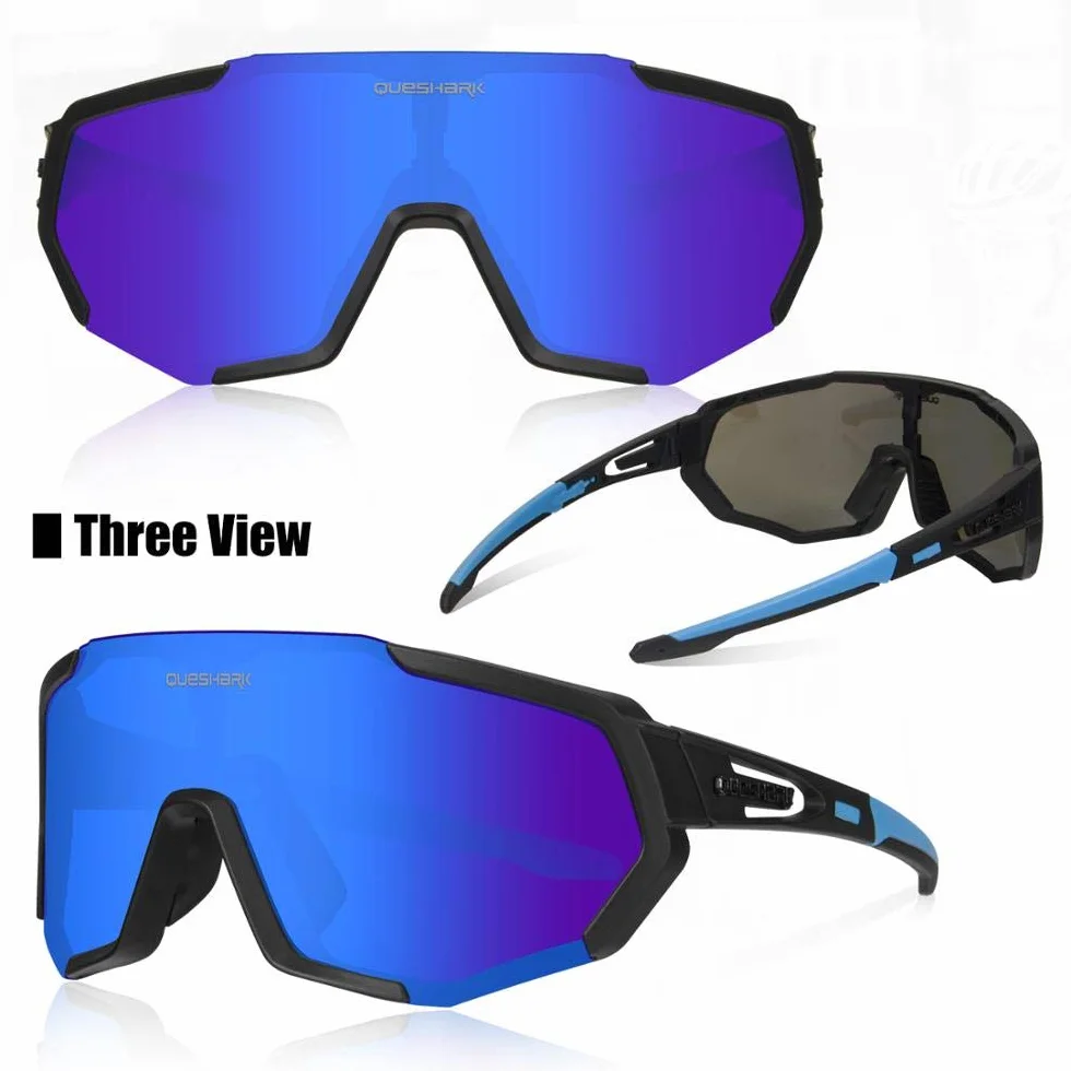 Queshark Okulary Rowerowe Spolaryzowane Sportowe Okulary Przeciwsłoneczne TR90 Unbreakable Frame Okulary Rowerowe Dla Kobiet Mężczyzn z 3 Wymiennymi Soczewkami Anti-UV400 do Jazdy Wędkarstwo Glof Baseball Bieganie Piesze Wycieczki