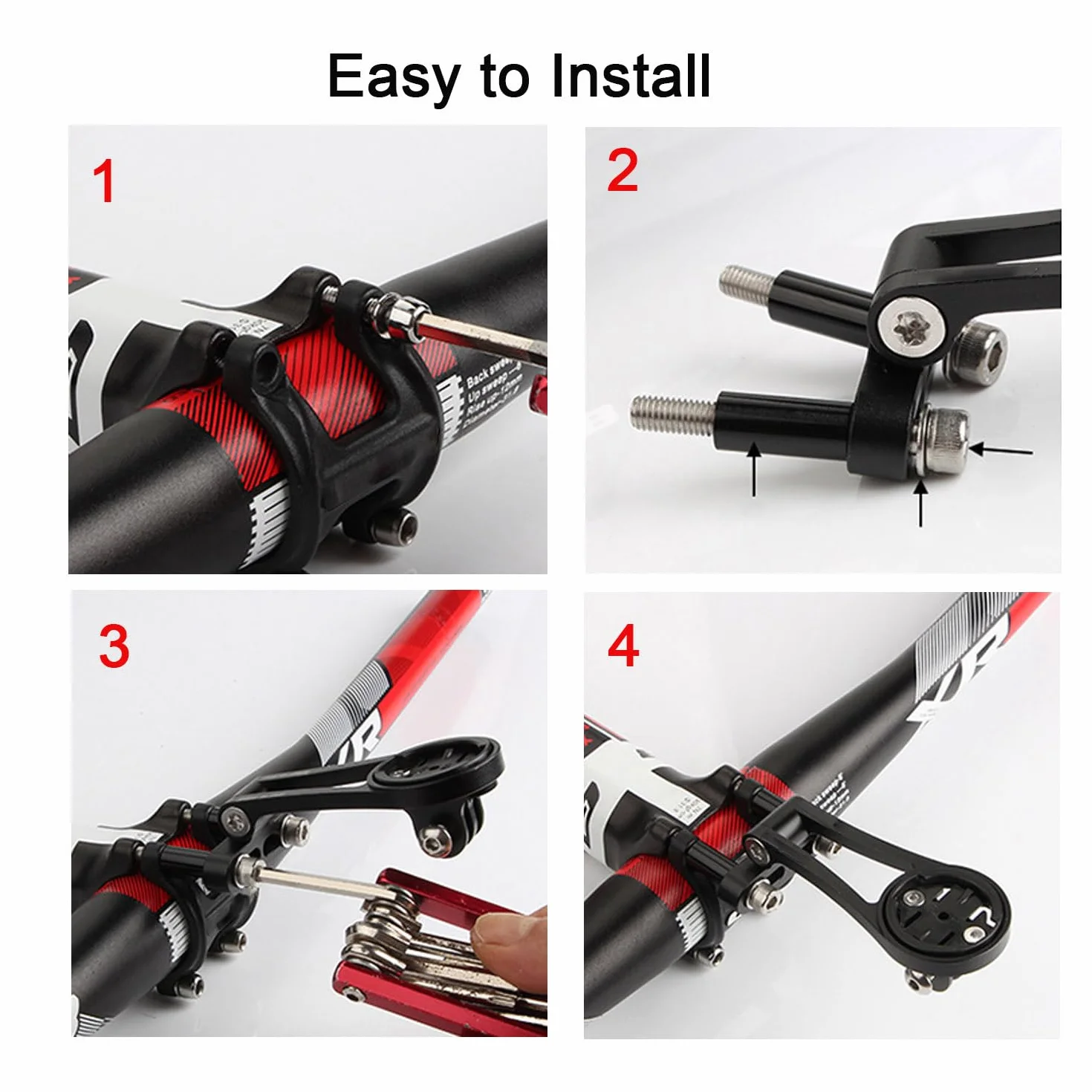 Regulowany uchwyt na komputer rowerowy do roweru szosowego (stop aluminium) Kompatybilny z Garmin Edge, Wahoo Elemnt, Bryton, Cateye, kamerą GoPro i lampą (Czarny)