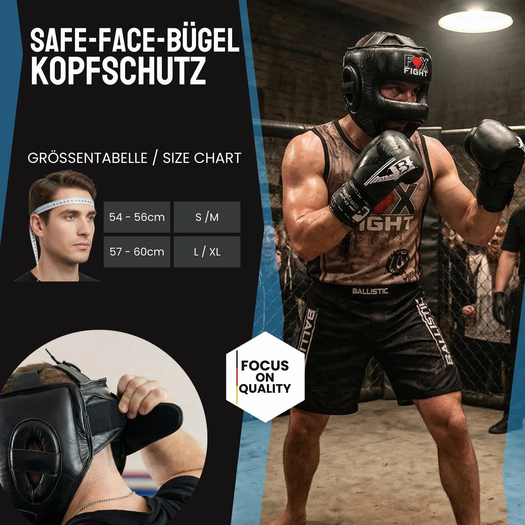 FOX-FIGHT Ochrona głowy z pałąkiem, ochrona nosa, wykonana z prawdziwej skóry, kask bokserski do sparingów, regulowany rozmiar do boksu, MMA, Muay Thai, kickboxingu i sportów walki