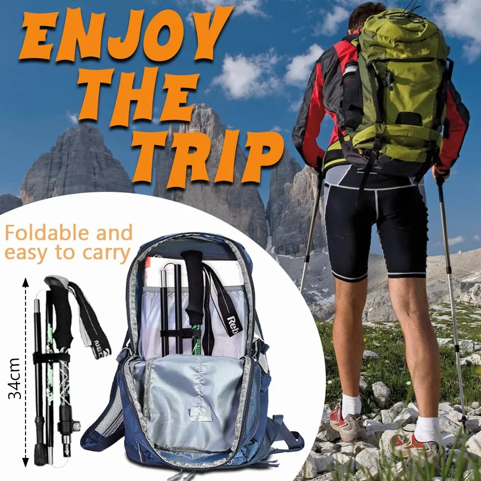 Kije do chodzenia, składane, 105-125 cm, damskie kijki do Nordic Walking, aluminiowe kijki trekkingowe, z 4 parami gumowych zderzaków, do trekkingu i wędrówek