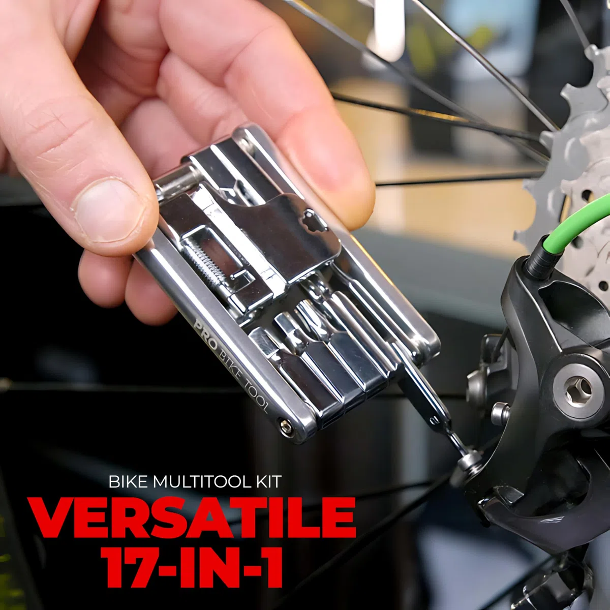 PRO BIKE TOOL Narzędzie wielofunkcyjne 17 w 1 – niezawodne, kompaktowe, lekkie – zestaw narzędzi rowerowych do rowerów wyścigowych i górskich – masywna stal nierdzewna, w zestawie torba