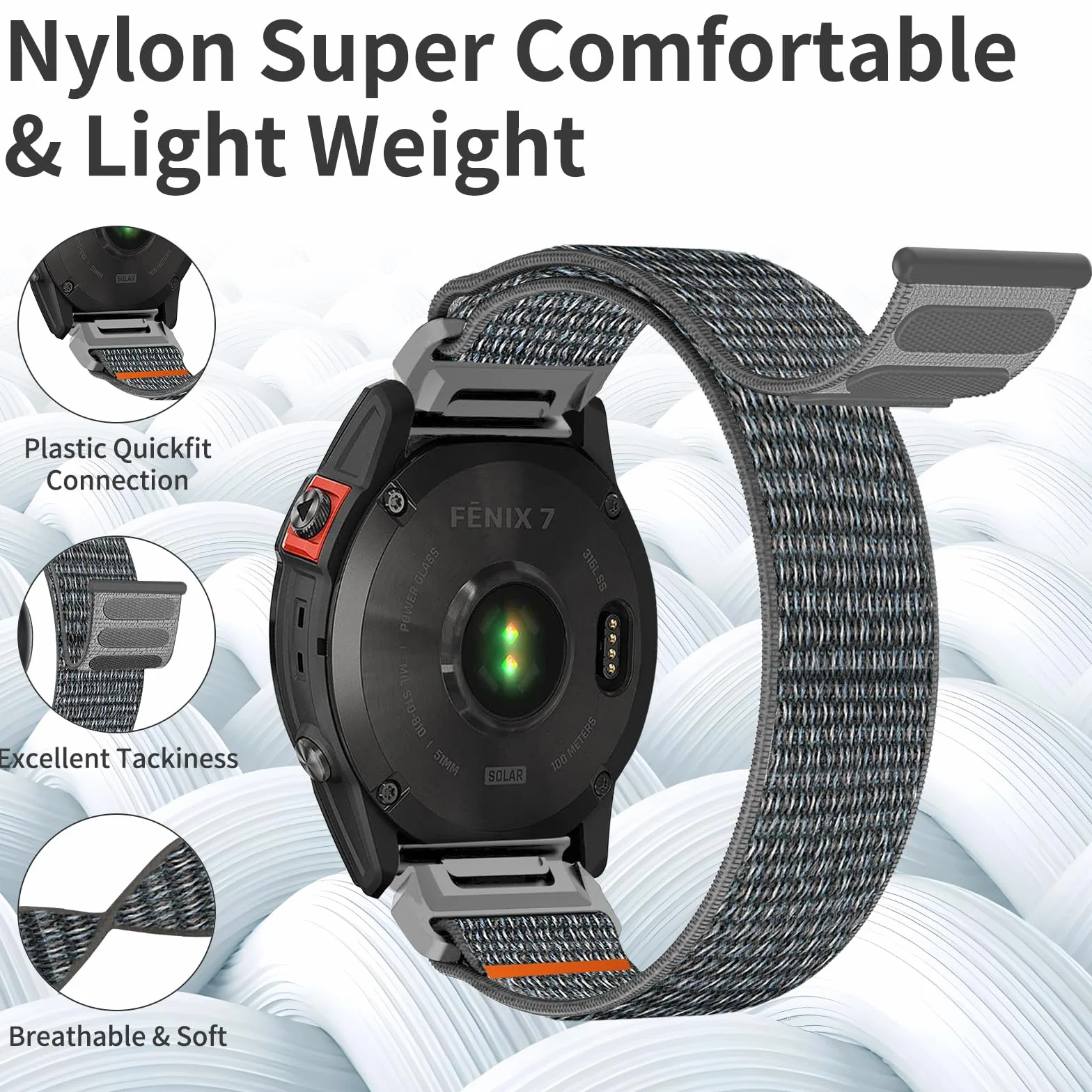 Pasek nylonowy Quickfit 22 mm do Garmin Fenix 5/5 Plus/6/6 Pro/7/7 Pro/EPIX Pro 47 mm, Epix 2, Instinct/Instinct 2 Solar, Forerunner 935/945/955, Approach S60/S62
