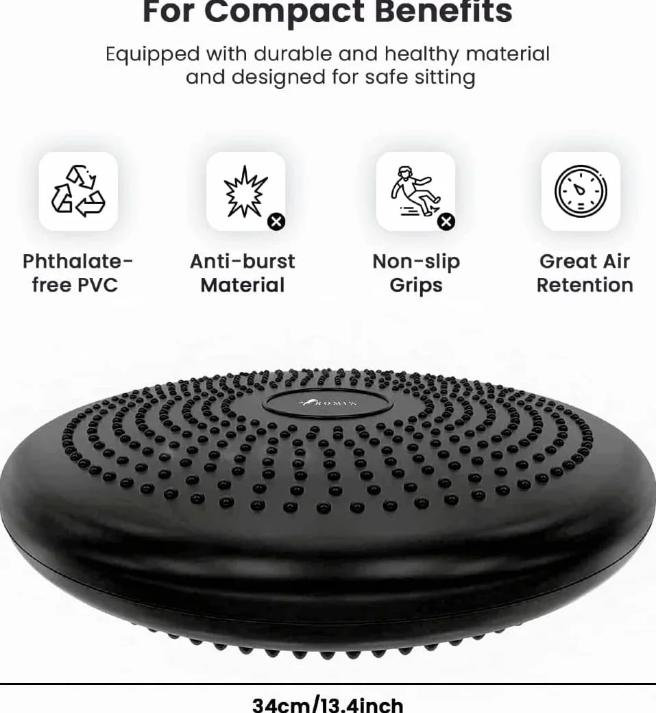 ROMIX Poduszka Wobble Cushion, 34 cm, Nadmuchiwana Poduszka Balansowa Stabilności Powietrza, Deska do Balansowania z Pompką, Antypoślizgowa Tarcza Balansowa, Siedząca Postawa Trener