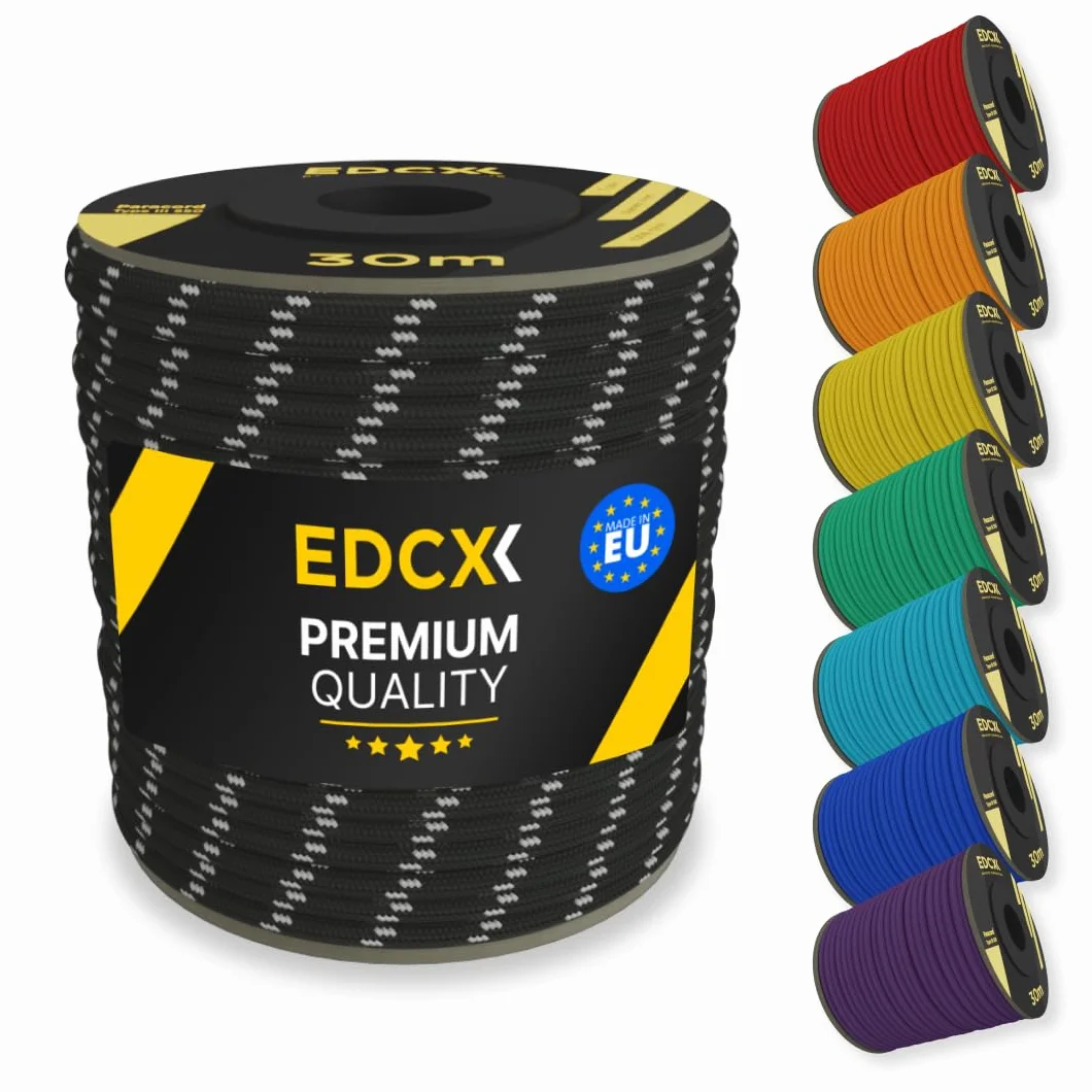 4mm Nylon Paracord 550 30m (100 feet) | Ideal for Camping, Survival, Outdoor, Crafting, DIY | 100% Nylon Rope 4mm | Paracord 550 Type III in Solid Color (Reflective Black, 30 m)