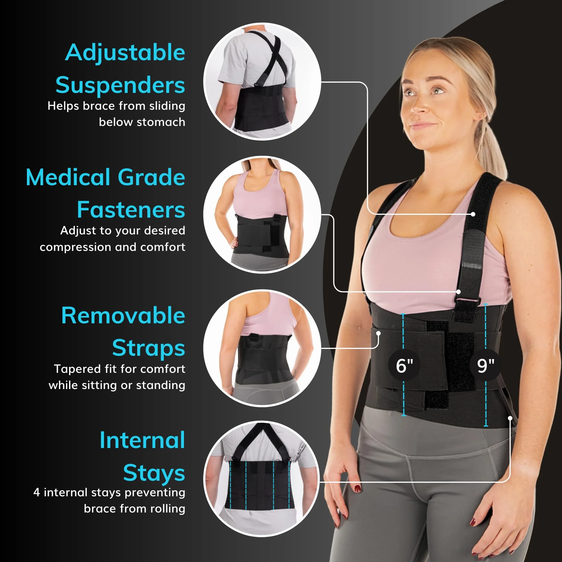 BraceAbility Przemysłowa orteza na plecy, pas chroniący ból dolnej części pleców, 2XL