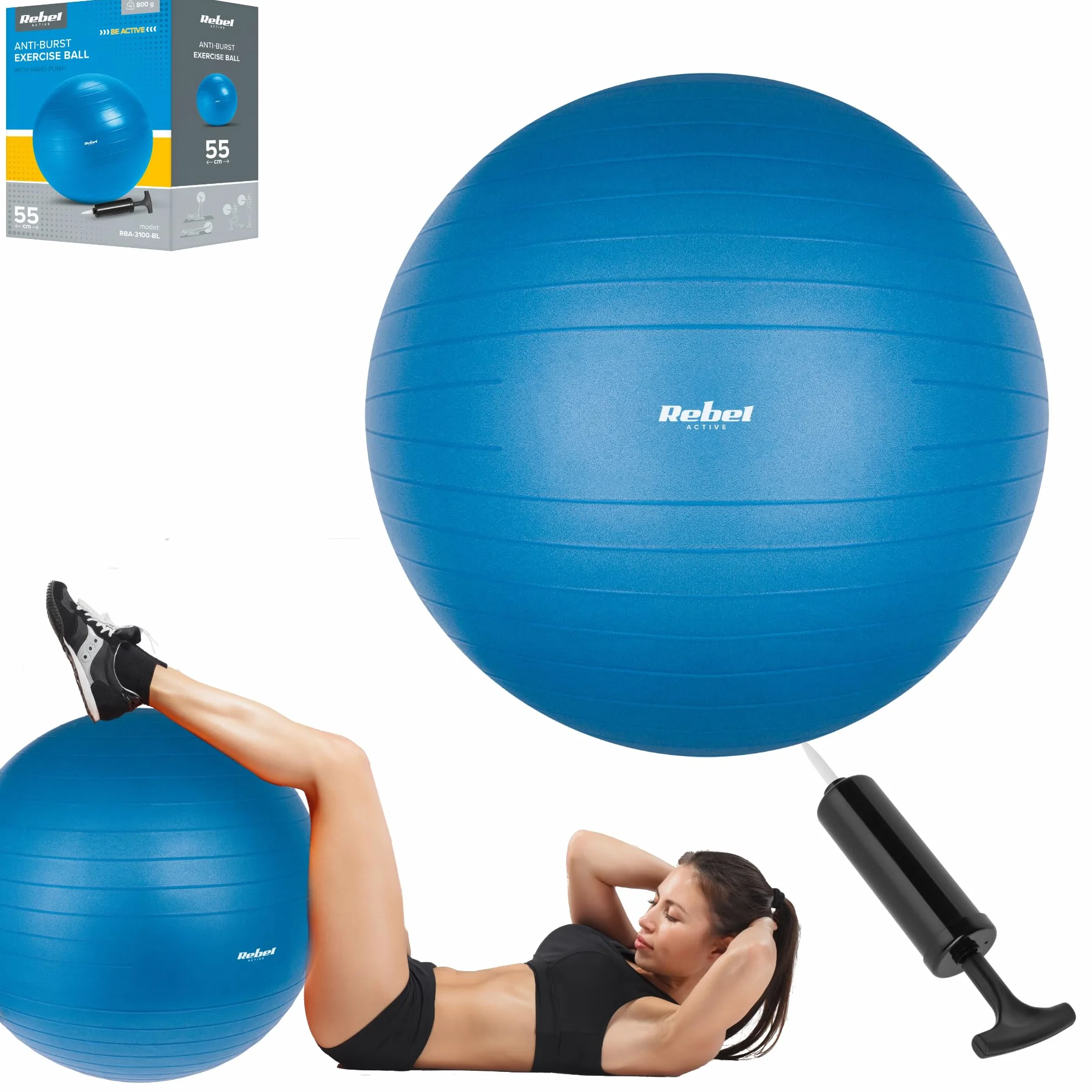 Rebel Electro Piłka Gimnastyczna Rehabilitacyjna 55cm z Pompką Ręczną Niebieska