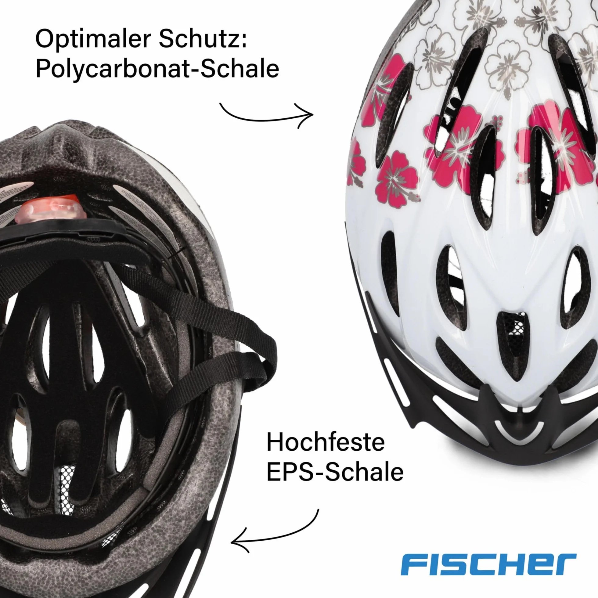 FISCHER Kask rowerowy dla dorosłych, kask rowerowy Hawaii, rozmiar S/M, 54-59 cm, biało-różowy