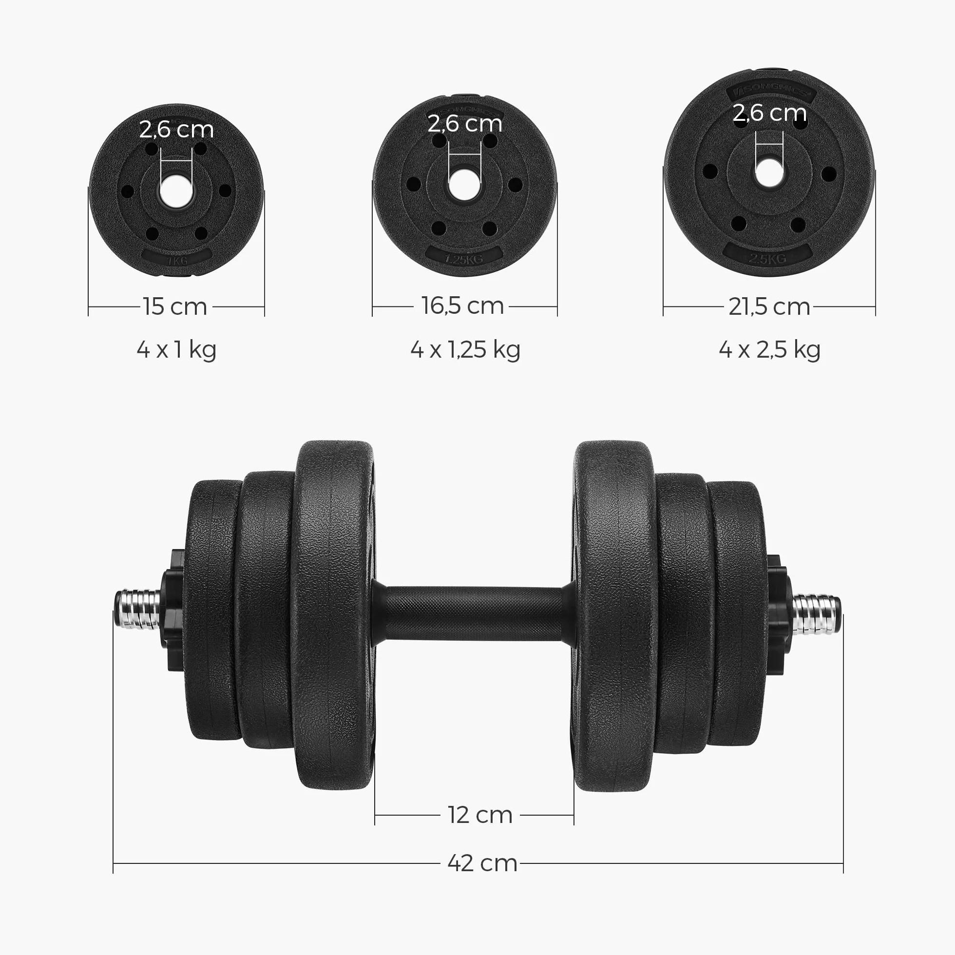 SONGMICS Hantle zestaw 20 kg czarne SYL20HV1