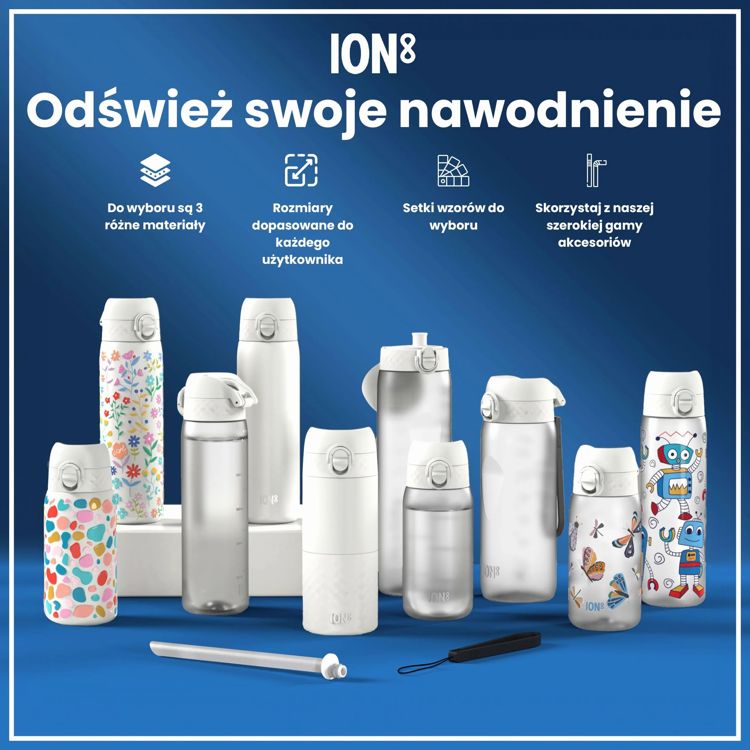 ION8 Butelka na Wodę 500 ml Szczelna Bez BPA Łatwe Czyszczenie