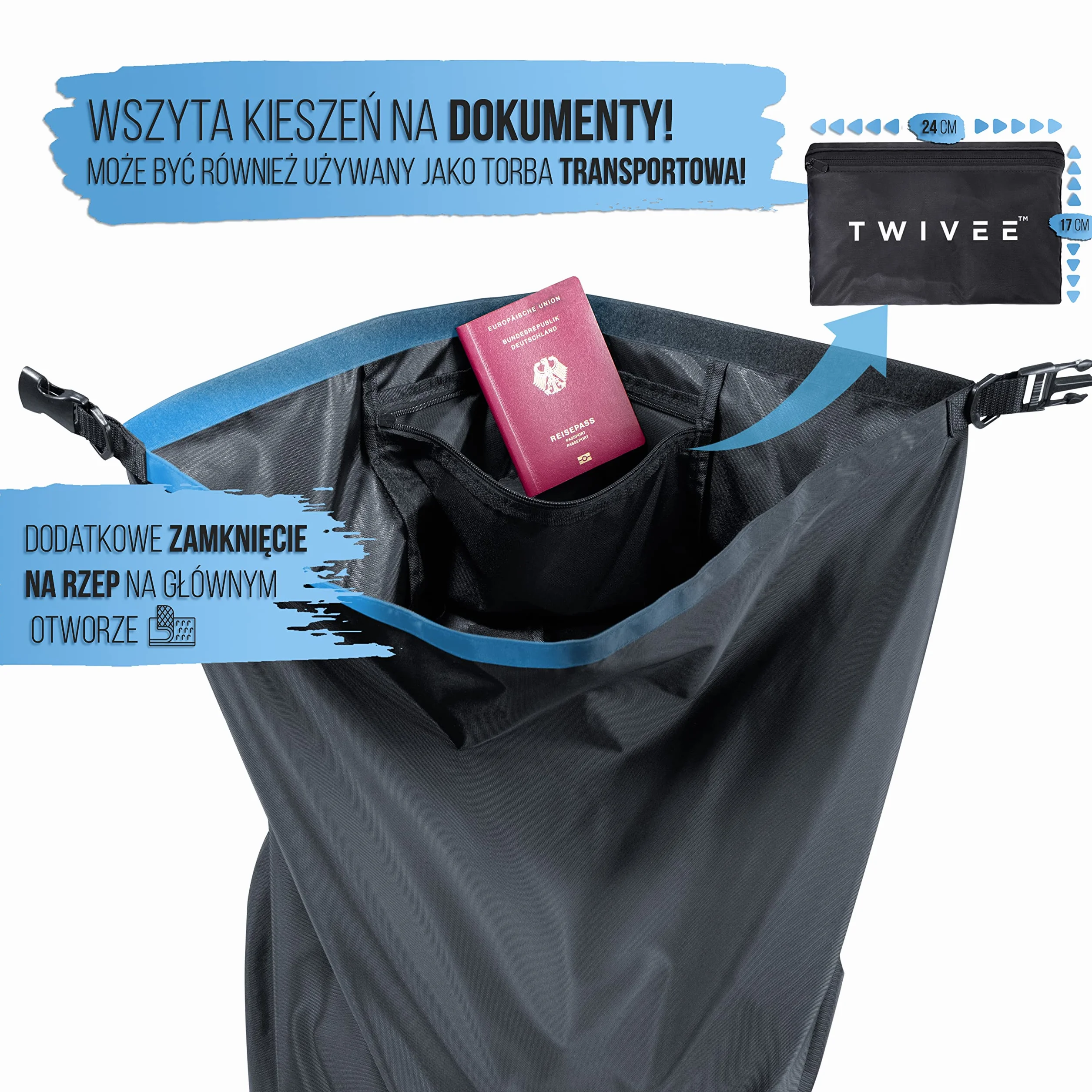 Pokrowiec ochronny na plecak 2 w 1 TWIVEE, elastyczny rozmiar 60-110 L, regulowana pojemność, ochrona przed deszczem