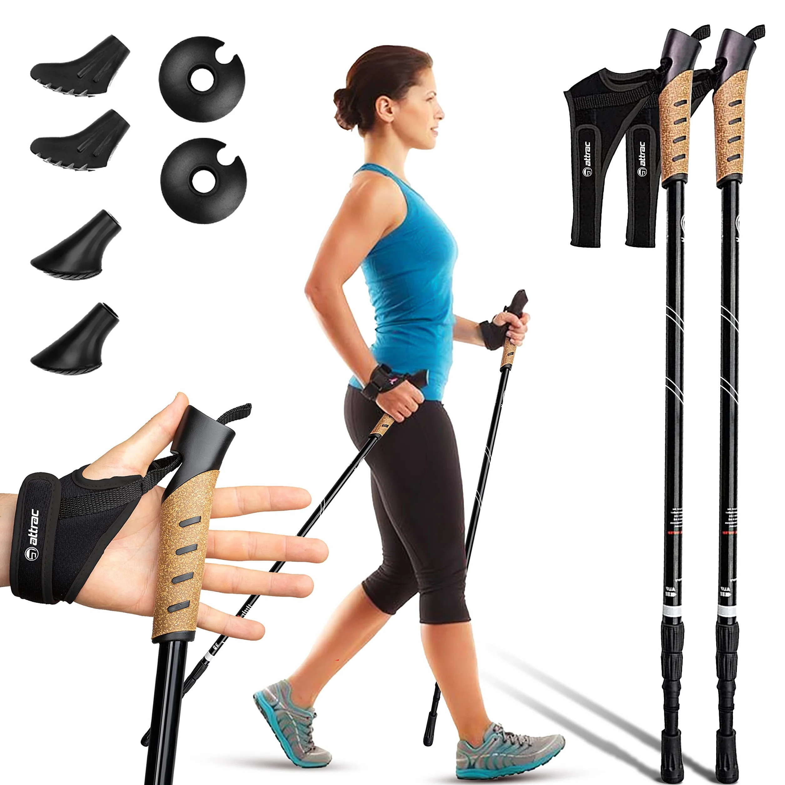 Attrac Nordic Walking Classic kijki trekkingowe 69-136 cm aluminiowe amortyzacja Anti-Shock teleskopowe regulowane torba