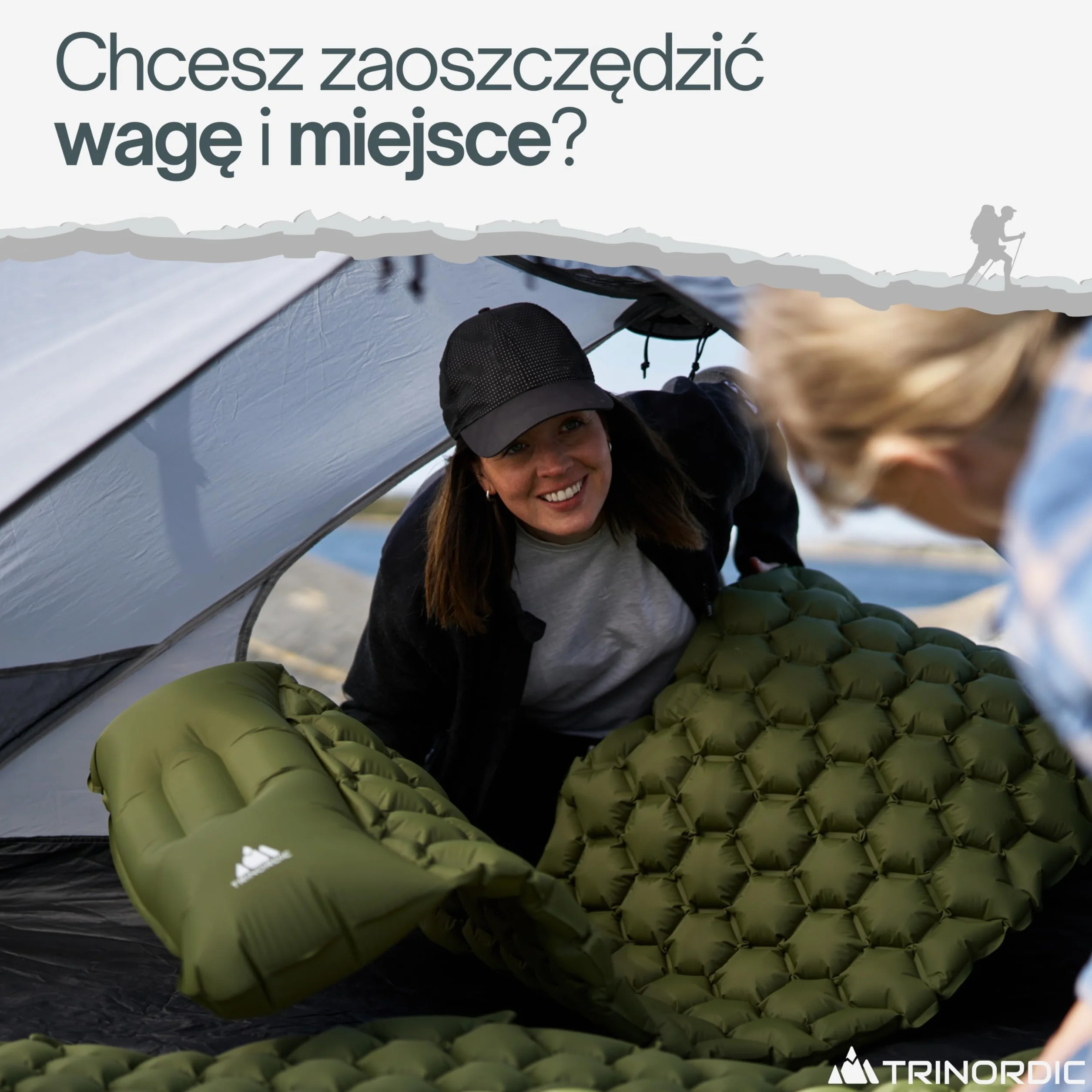 TRINORDIC Ultralekki Materac Kempingowy z Poduszką - Pojedynczy Materac Powietrzny, Wytrzymały Sprzęt Kempingowy - Zielony Lasowy