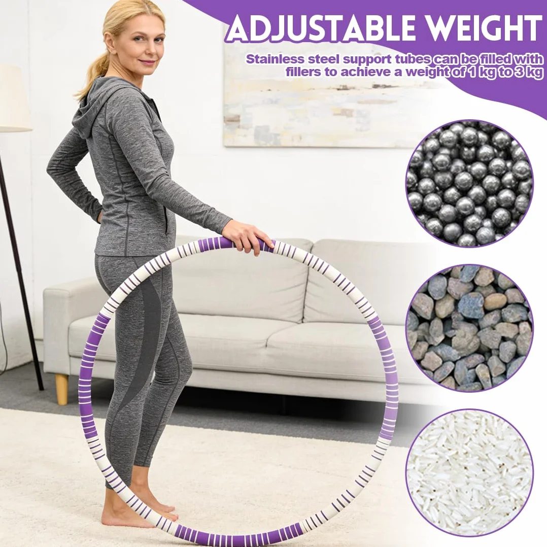 Hula hop dla dorosłych, 1,1 kg, obręcz do fitnessu, do ćwiczeń mięśni brzucha i spalania tłuszczu, do intensywnego treningu, 8 segmentów, zdejmowana reorganizacja