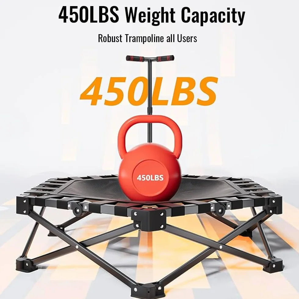 Trampolina Fitness, 106 cm Składana Mini Trampolina do Użytku Wewnętrznego z 3-Stopniową Regulacją Wysokości Uchwytu, Nośność 200 kg, Mała Trampolina do Domowego Treningu dla Dzieci i Dorosłych