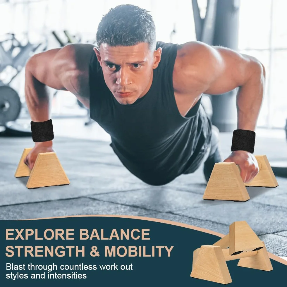 flintronic Drewniane paralety, drążki do fitnessu, drążki paralletowe z litego drewna z matą antypoślizgową, drążek na rękę, paski na nadgarstek, do treningu siłowego, gimnastyki