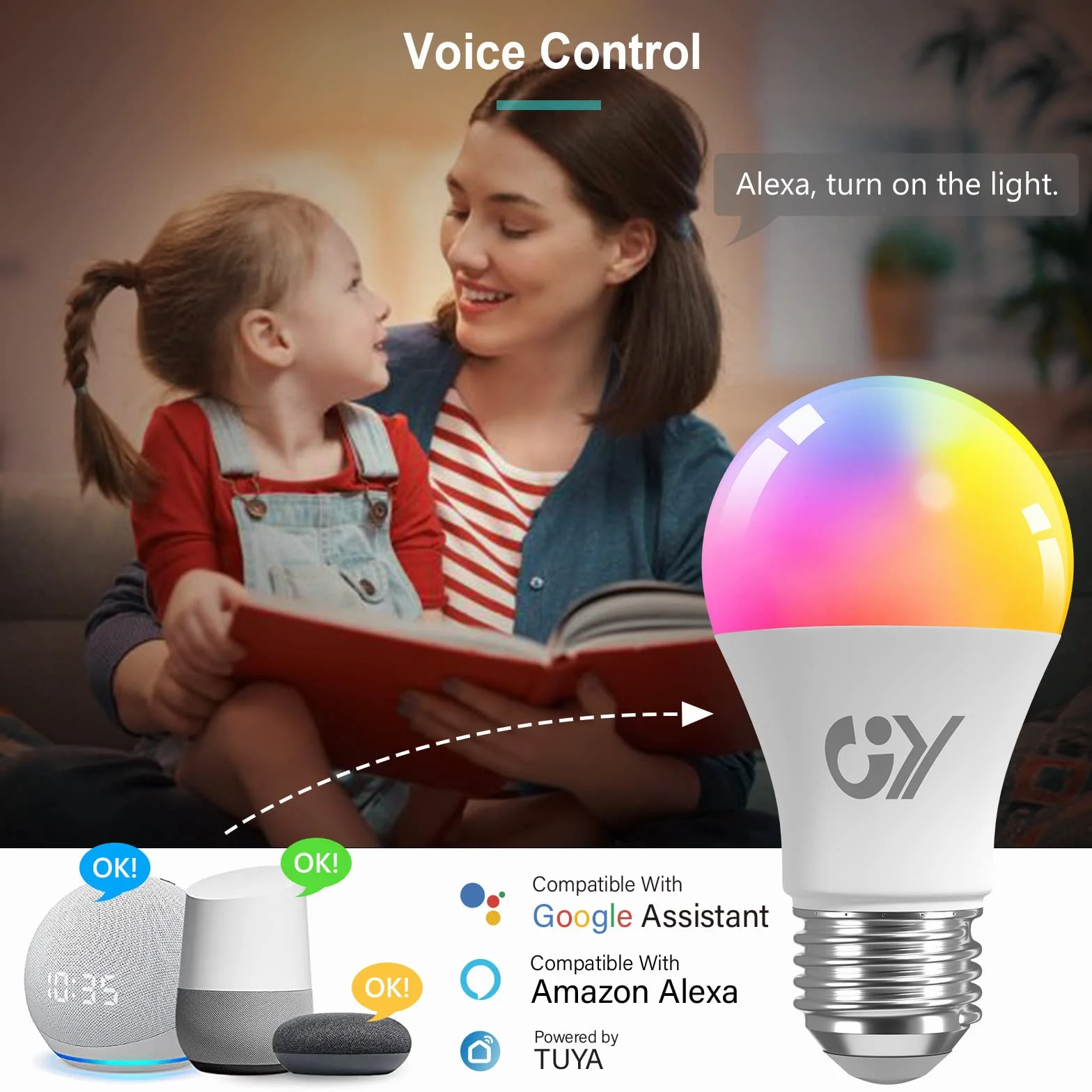GY Żarówka E27 Smart WIFI RGB LED 9W 850LM A60 Alexa, Kąt Wiązki 120°, Regulowana 2700K-6500K, Pakiet 6 Sztuk