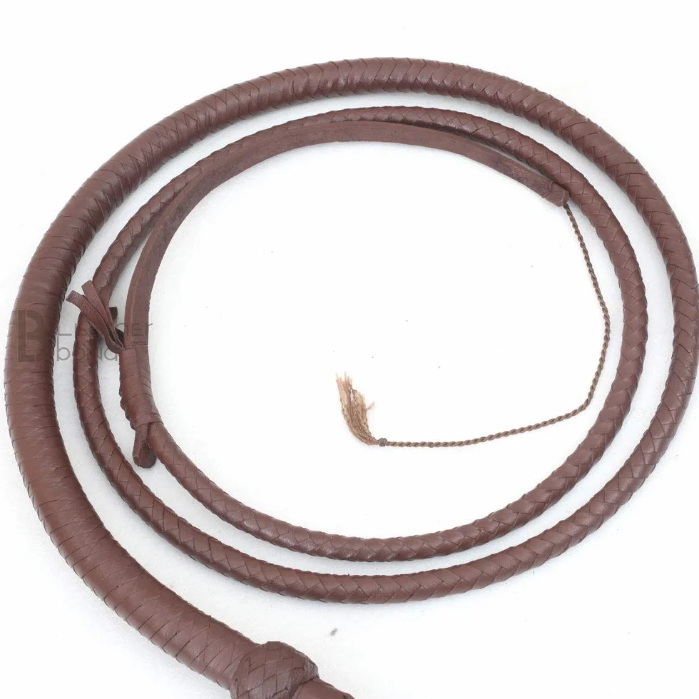 Skórzany bicz Indiana Jones 20 cm 25 m ciemnobrązowy 8 pasm bydlęcy