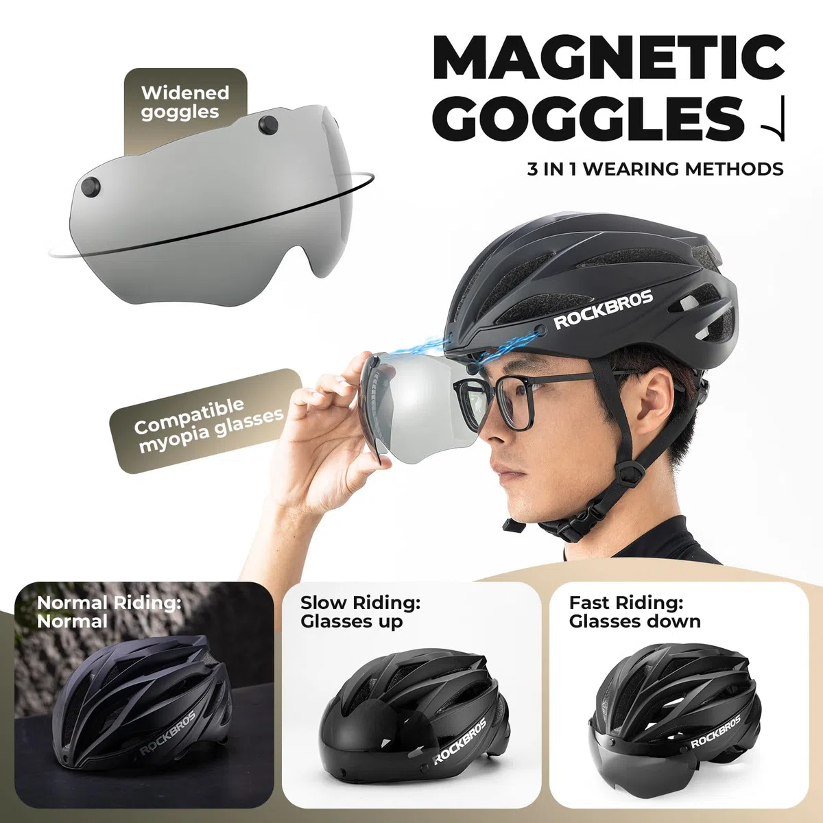 ROCKBROS Kask Rowerowy Dla Dorosłych z Magnetycznie Odpinanym Daszkiem, Kask MTB Oddychający Kask Rowerowy Szosowy z Regulacją Dla Kobiet i Mężczyzn, 58-62 cm