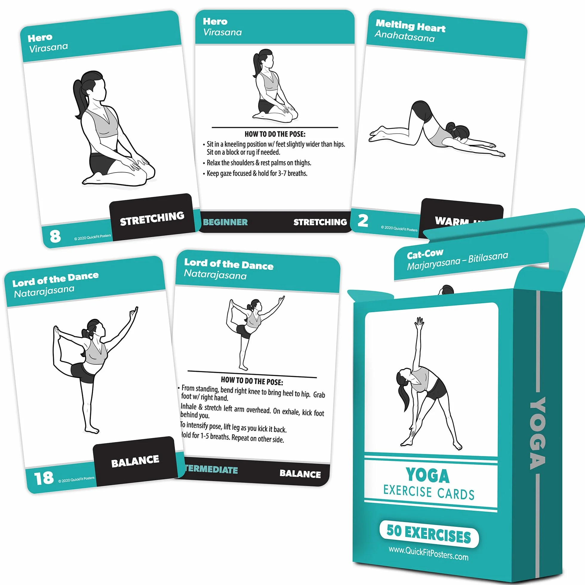 Palace Learning Karty do ćwiczeń jogi – pozycje jogi i karty treningowe z ponad 50 pozycjami - 6,3 cm x 8,9 cm