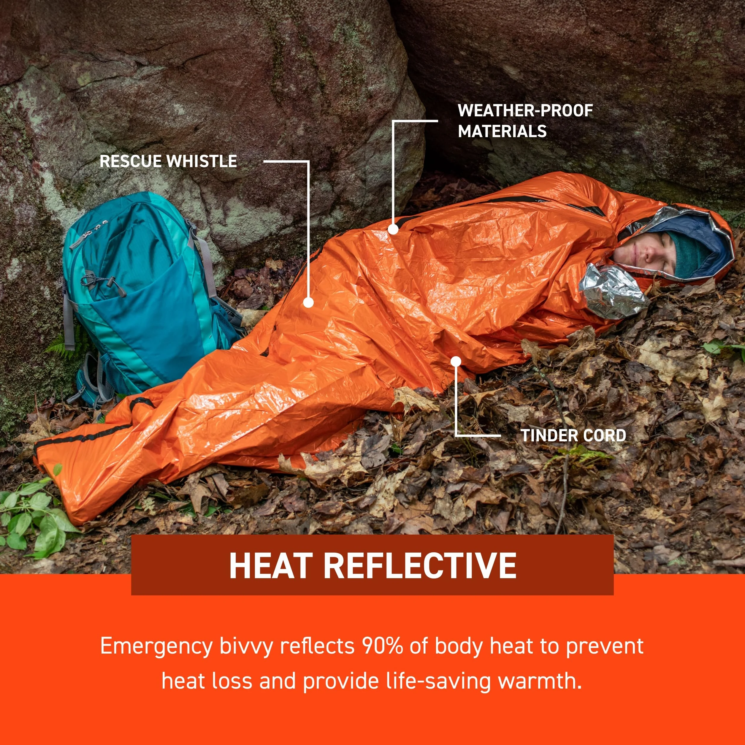 S.O.L. Survive Outdoors Longer berleben Sie lnger im Freien, 90% reflektierendes Notfall-Bivvy