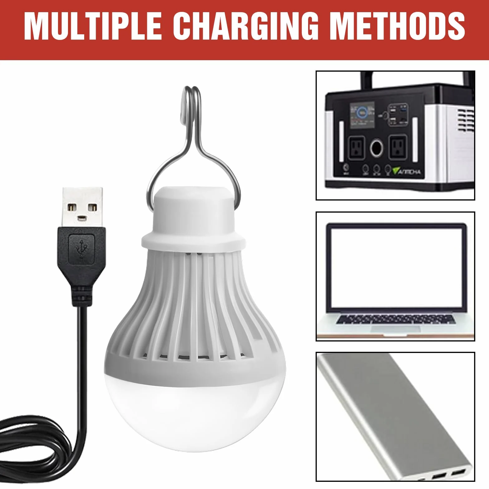 Lampa kempingowa LED, 2 sztuki, 7 W, możliwość ponownego ładowania, lampa namiotowa, możliwość ściemniania, 3 tryby świecenia, 2700-5000 K, światło awaryjne z haczykiem, zasilanie bateryjne, przenośna