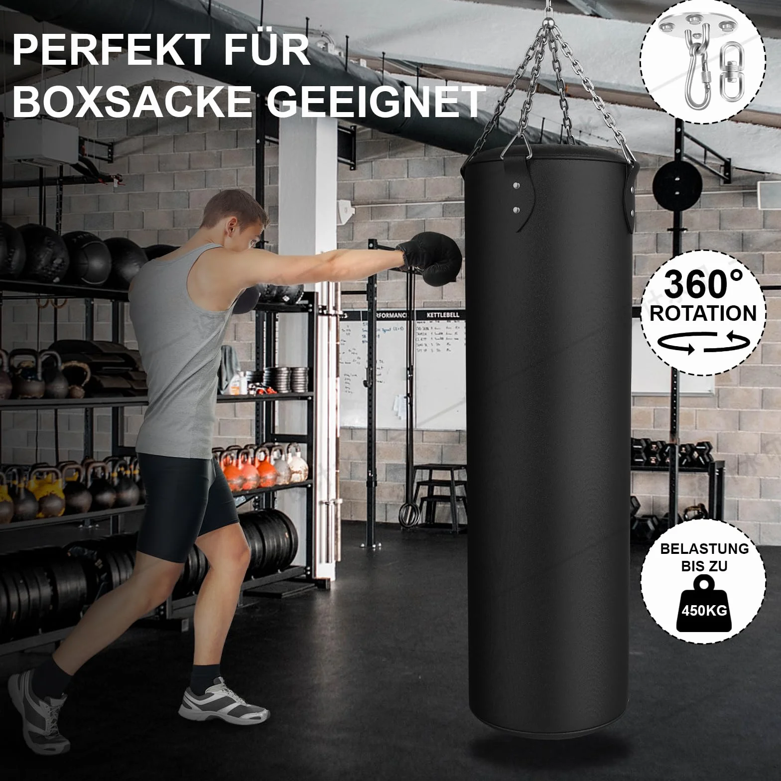 Uchwyt na worek bokserski ze stali nierdzewnej, hak sufitowy, nośność 450 kg