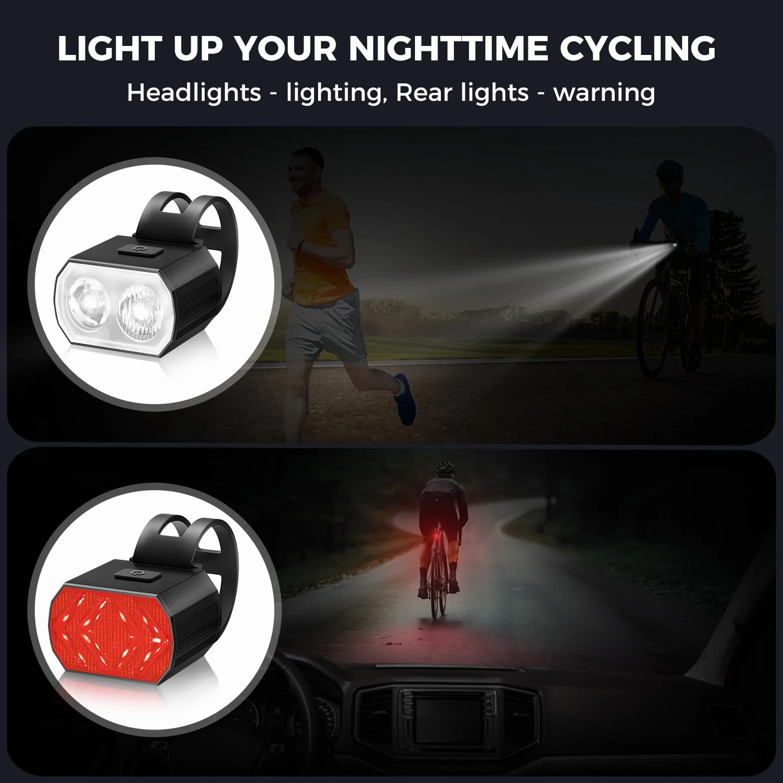 Blendura Lampa rowerowa, 6+6 trybów światła rowerowego z przodu i z tyłu LED, ładowana przez USB, IPX6, lampa rowerowa, do rowerów górskich i rowerów