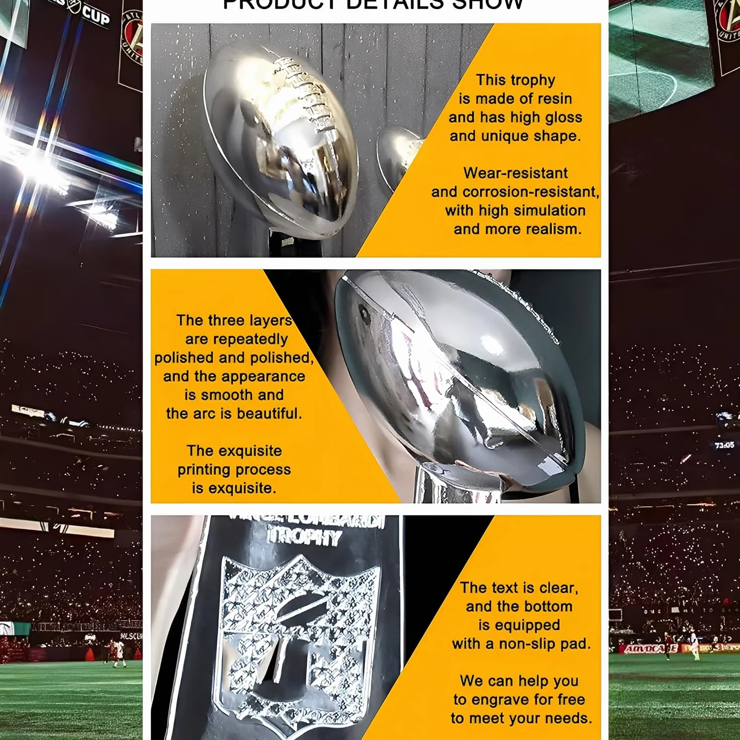 Replika Pucharu Super Bowl, Trofea Lombardi Piłkarskie Kolekcjonerska Pamiątka do Dekoracji Domu Biura, Idealny Prezent dla Fanów Fantasy Football