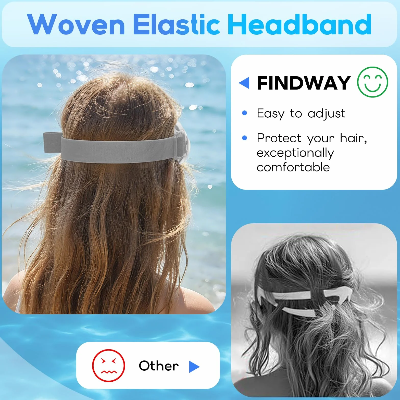 Findway Maska do nurkowania dla dorosłych z regulowaną elastyczną opaską z miękkiej tkaniny, okulary do nurkowania dla mężczyzn, kobiet z panoramicznym polem widzenia 180° HD, maska do nurkowania