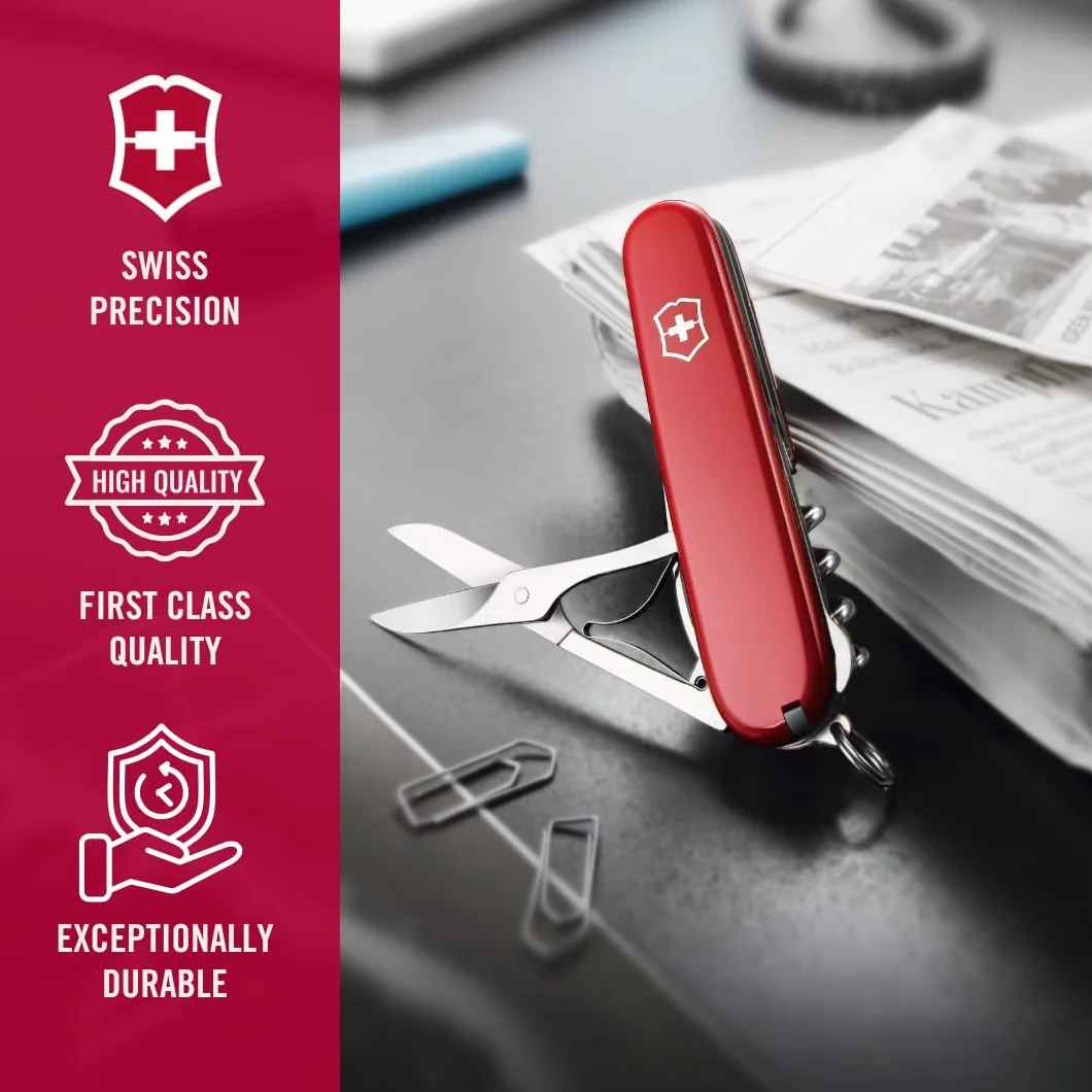 Victorinox Taschenmesser Compact (15 Funktionen, Kombi-Klinge, Kugelschreiber, Schere, Mehrzweckhaken) rot