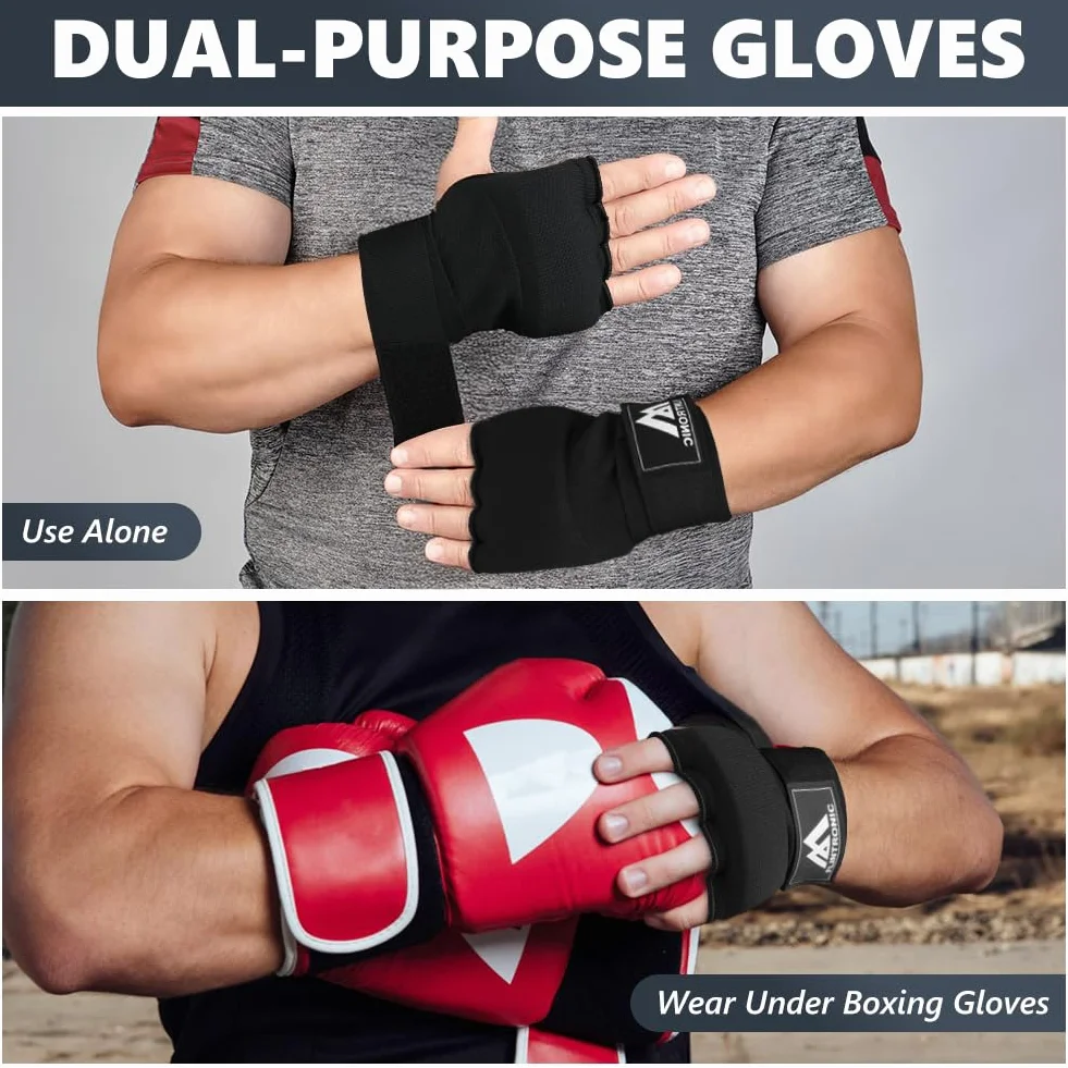 flintronic Żelowe rękawice bokserskie, wewnętrzne, 95 cm, szybkie długie paski na nadgarstek, elastyczne, wyściełane, do MMA, muay thai, kickboxingu, treningu sztuk walki, sportów walki