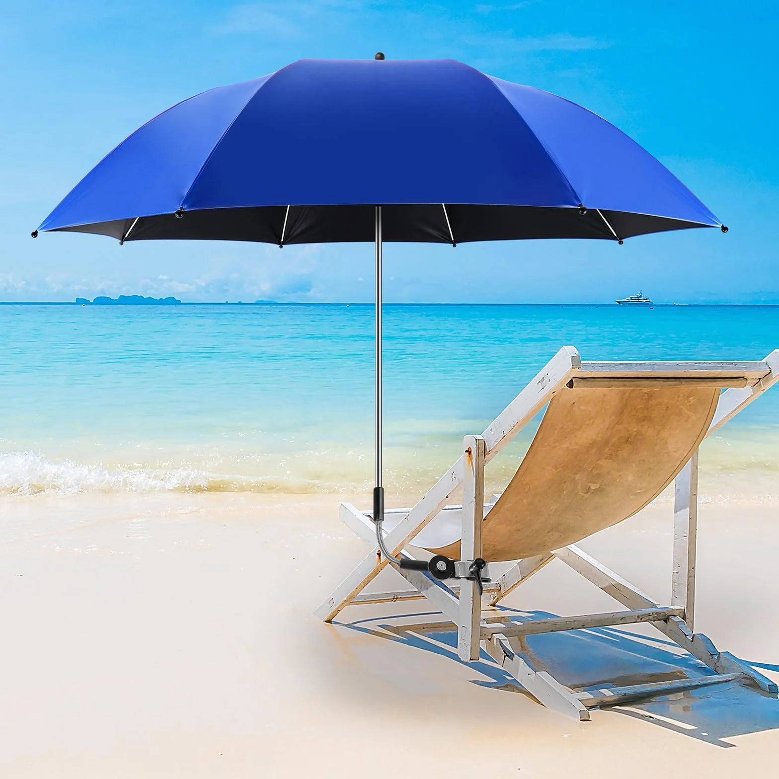 panthem Parasol plażowy z uniwersalnym zaciskiem, UPF 50+ regulowany 360°, przenośny parasol kempingowy, wózek inwalidzki, krzesła tarasowe, wózki golfowe, balkon