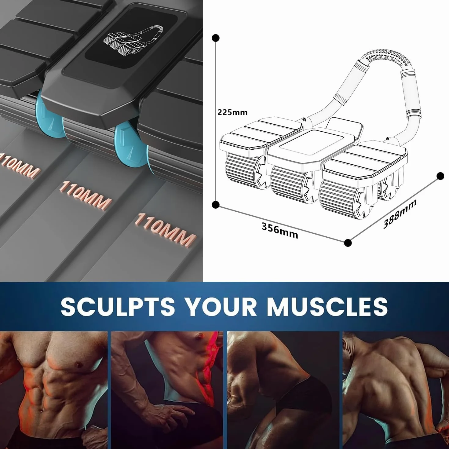 Automatyczny wałek do ćwiczeń mięśni brzucha z 6 kółkami, do treningu mięśni brzucha, 150 kg, Heavy Duty Core Trainer, z uchwytem na telefon