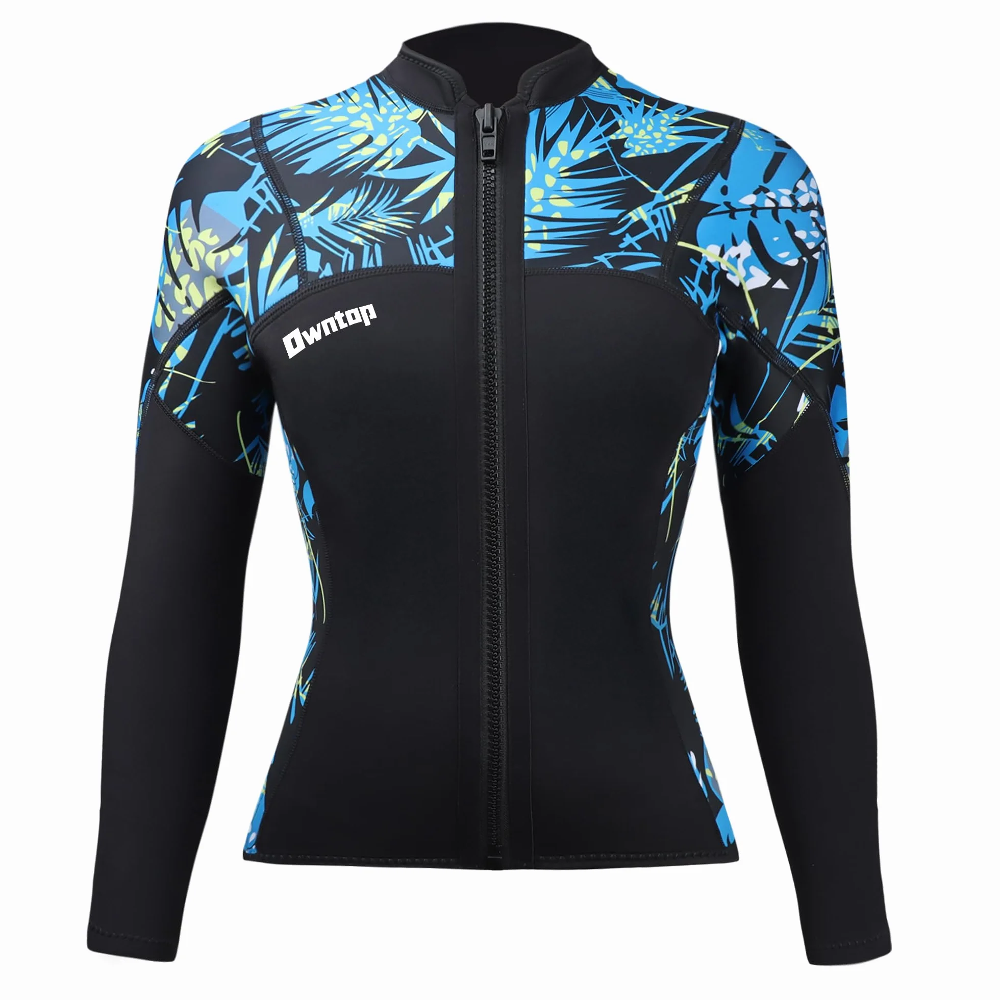 Owntop Kurtka z Mokradła dla Mężczyzn/Kobiet - 2mm Neoprenowa Wetsuit Top z Długim Rękawem z Przodu na Zamek do Nurkowania Surfingu Snorkelingu Pływania