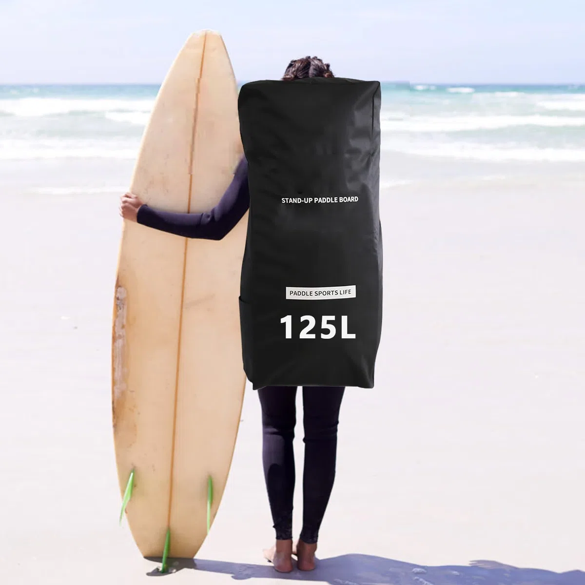 Paddleboard plecak, 125 l, torba z wyściółką z pianki, wodoszczelny, regulowany, do nadmuchiwanej deski
