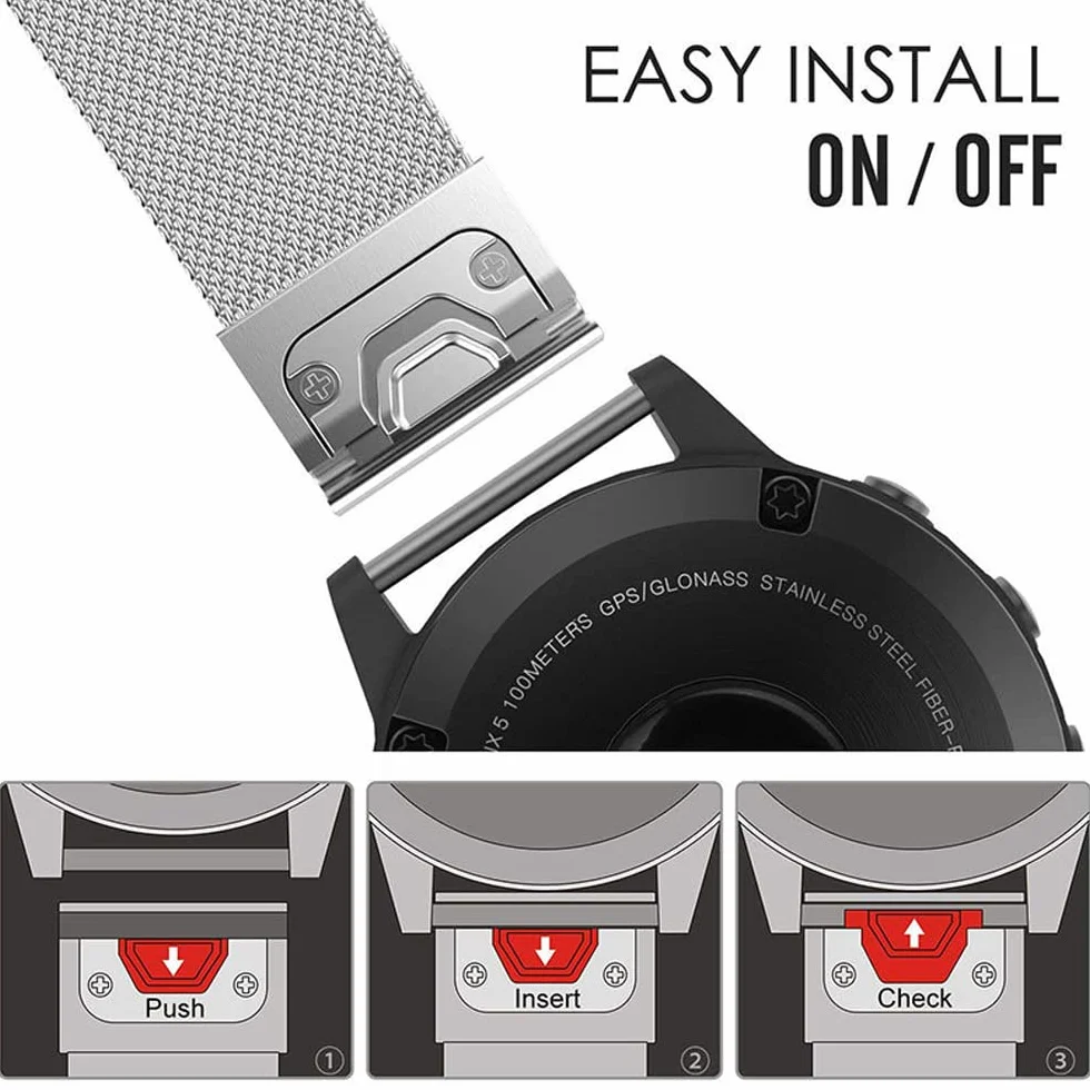 Pasek do zegarka Garmin Fenix 8 43 mm, Fenix 7S Pro Solar, Epix Pro 42 mm, stal nierdzewna, metalowy pasek siateczka