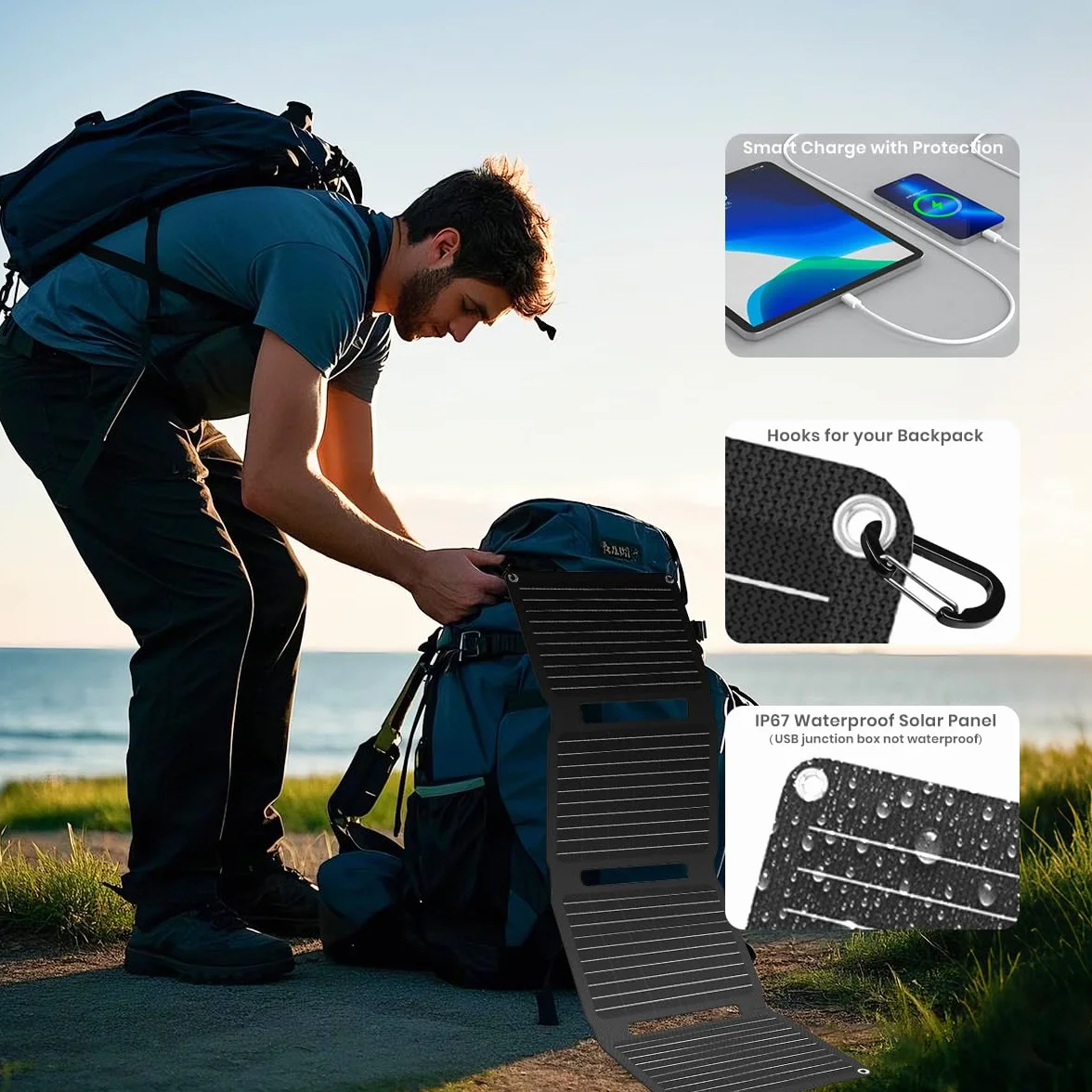 FlexSolar Przenośny składany panel słoneczny 30W QC3.0 18W USB-A USB-C Wodoodporny IP67
